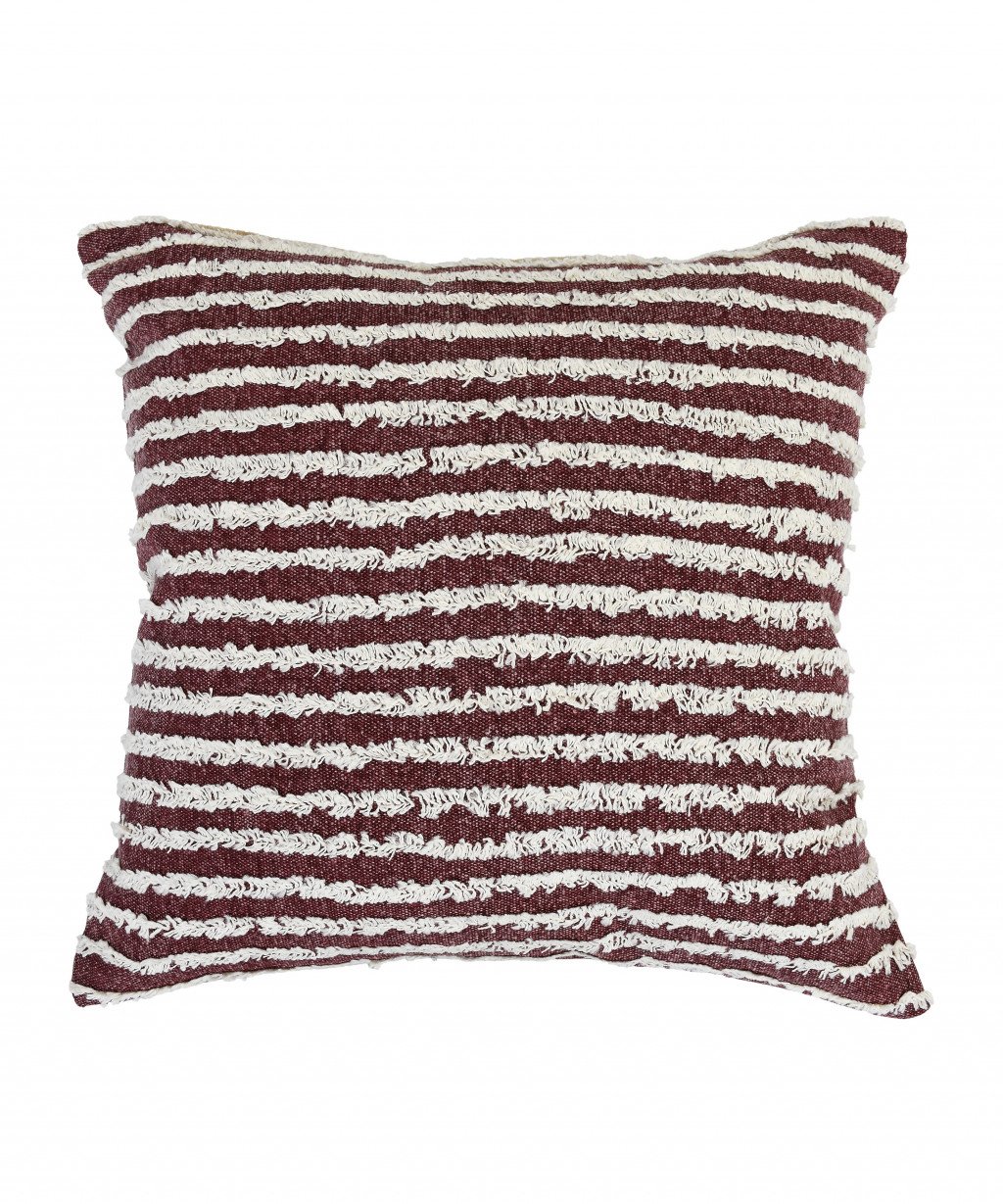 20" X 20" Maroon And Cream 100% Cotton Striped Zippered Pillow-517227-1