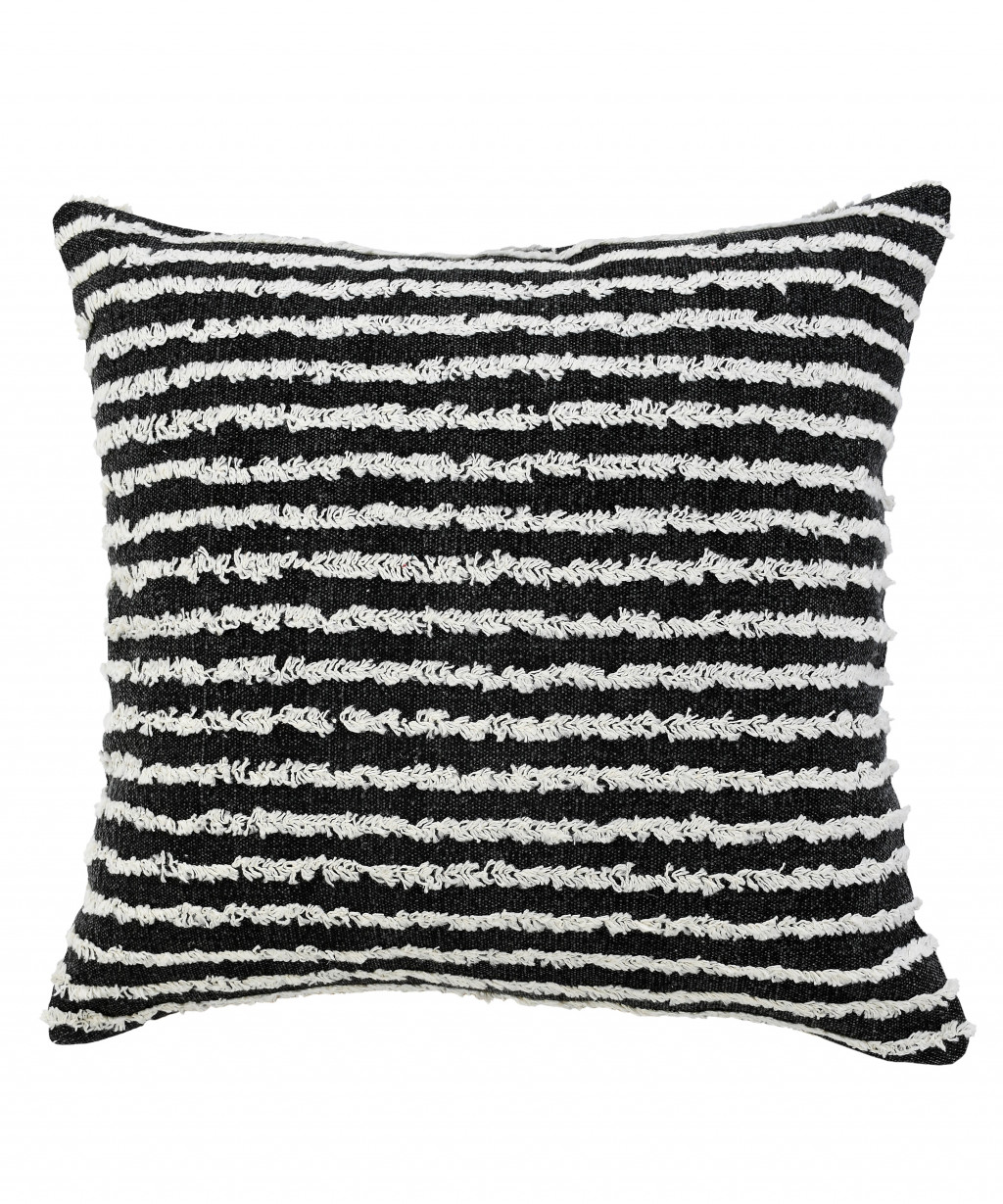 20" X 20" Black And Cream 100% Cotton Striped Zippered Pillow-517228-1