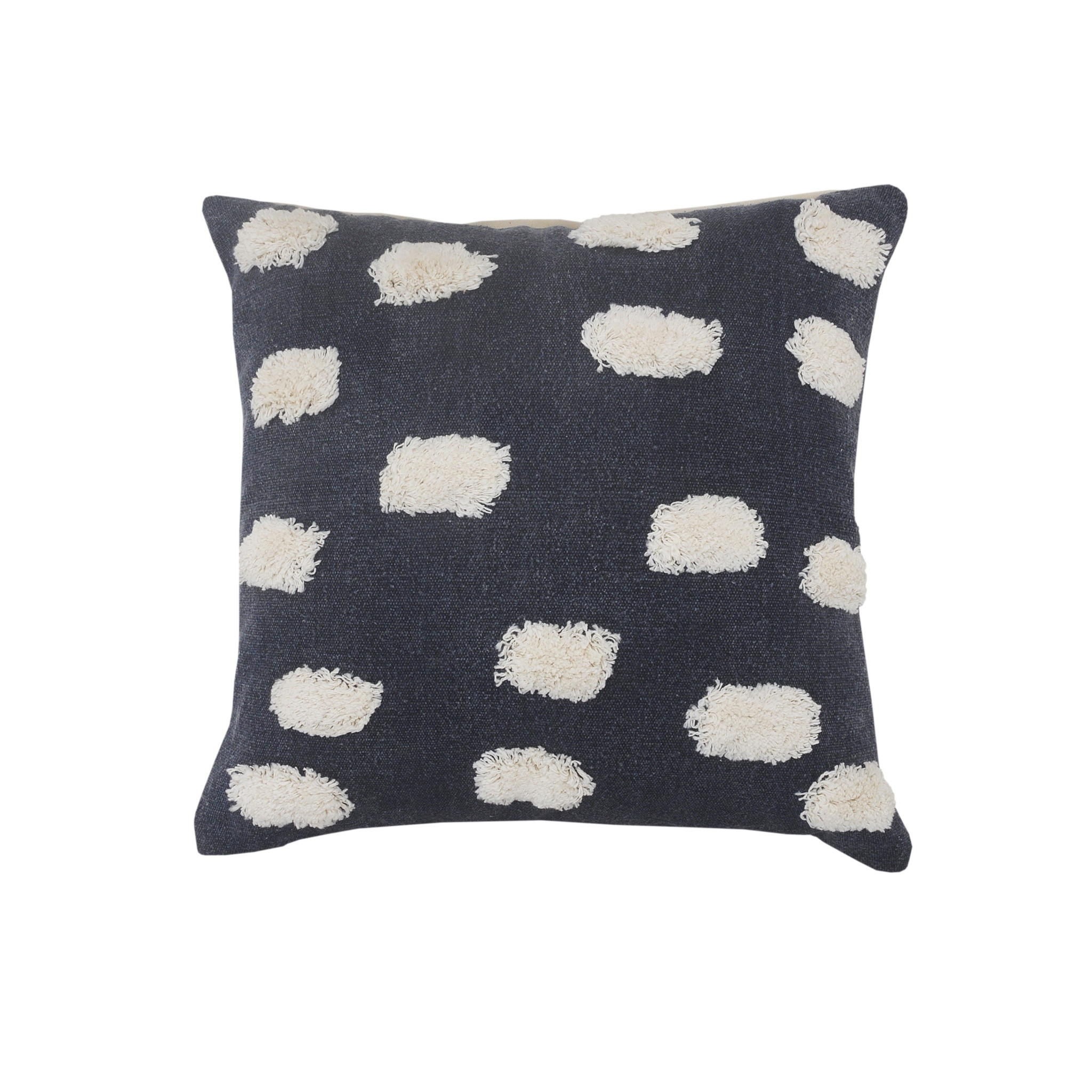 20" X 20" Dark Blue And White 100% Cotton Zippered Pillow-517231-1