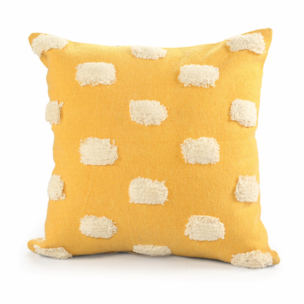 20" X 20" Yellow And White 100% Cotton Zippered Pillow-517234-1