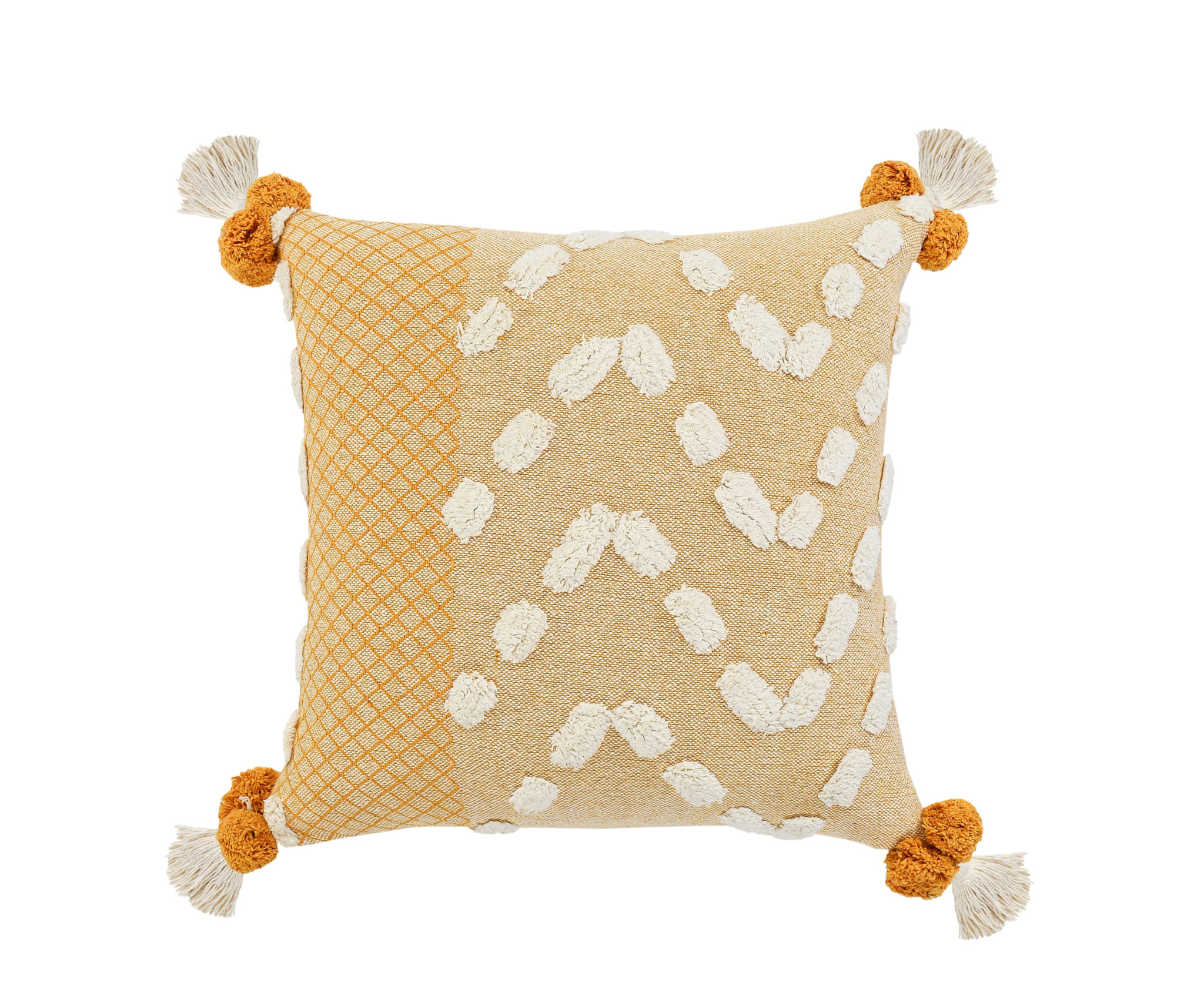 20" X 20" Yellow And Cream 100% Cotton Geometric Zippered Pillow-517237-1