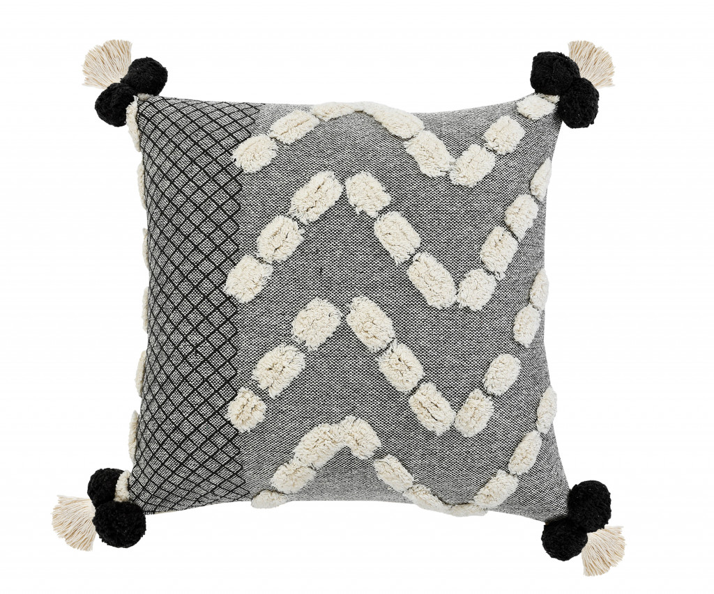 20" X 20" Black Gray And Cream 100% Cotton Geometric Zippered Pillow-517238-1
