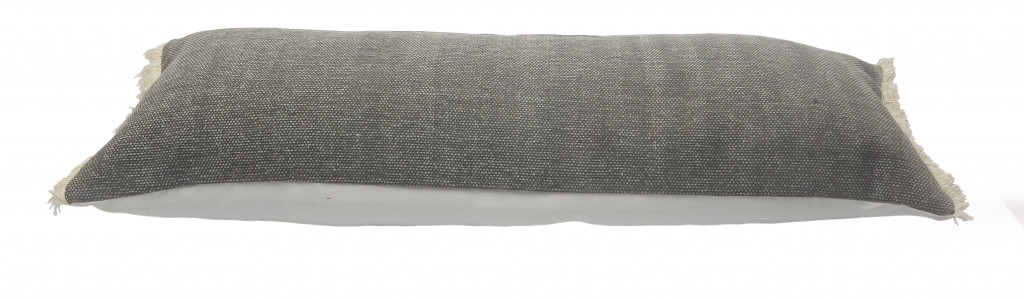 14" X 36" Gray And Off-White 100% Cotton Zippered Pillow