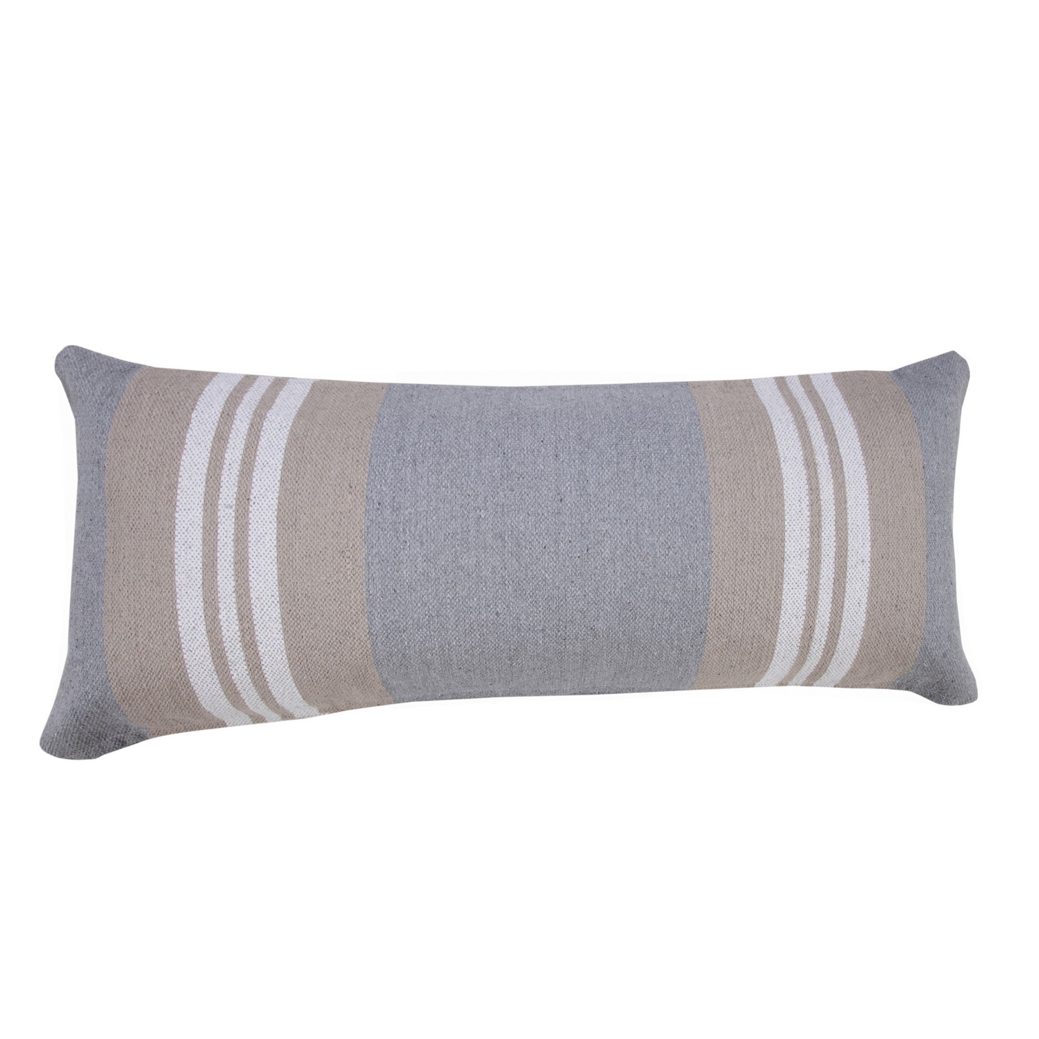 14" X 36" Beige and Gray Striped Cotton Zippered Pillow-517267-1