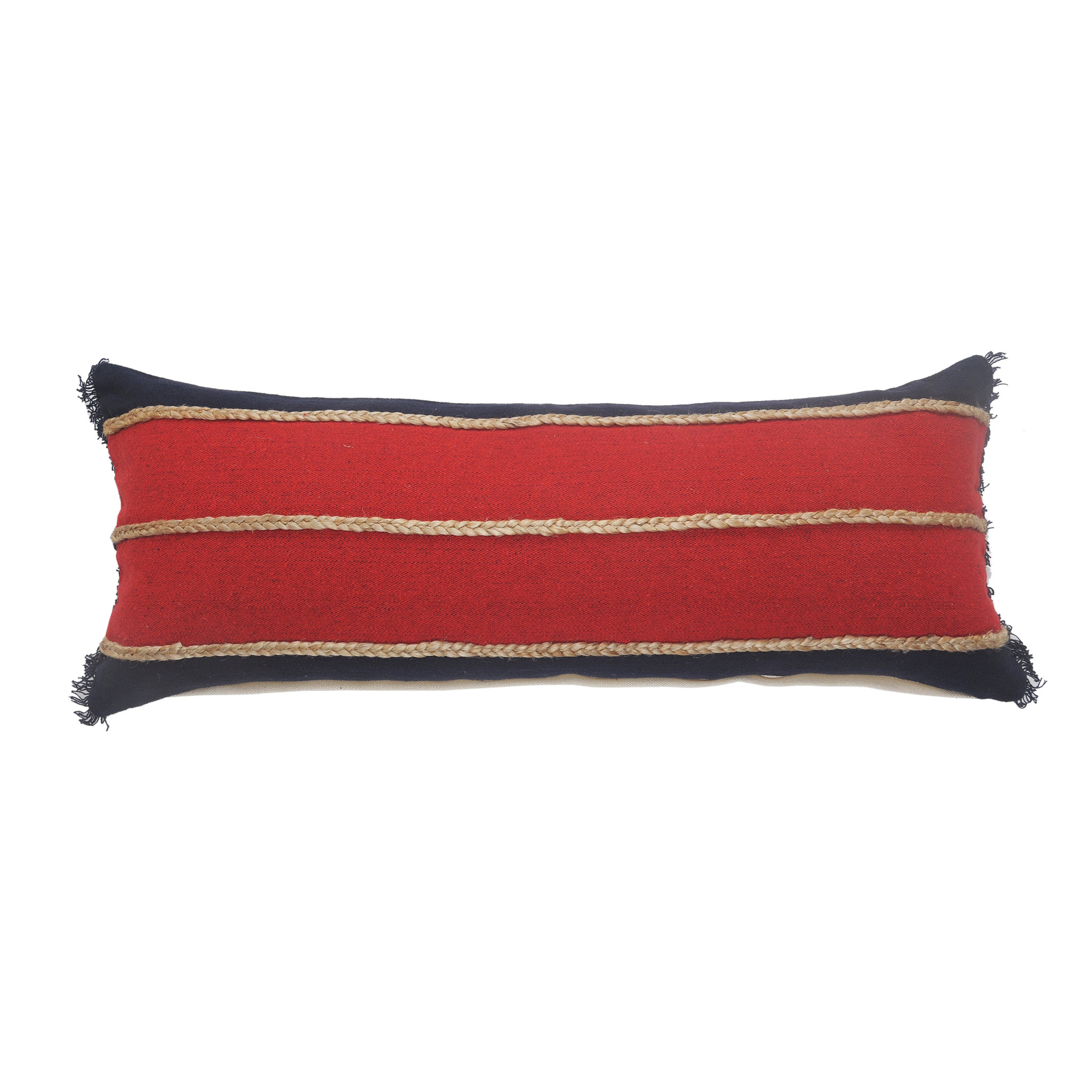 14" X 36" Red Navy And Tan 100% Cotton Striped Zippered Pillow-517268-1