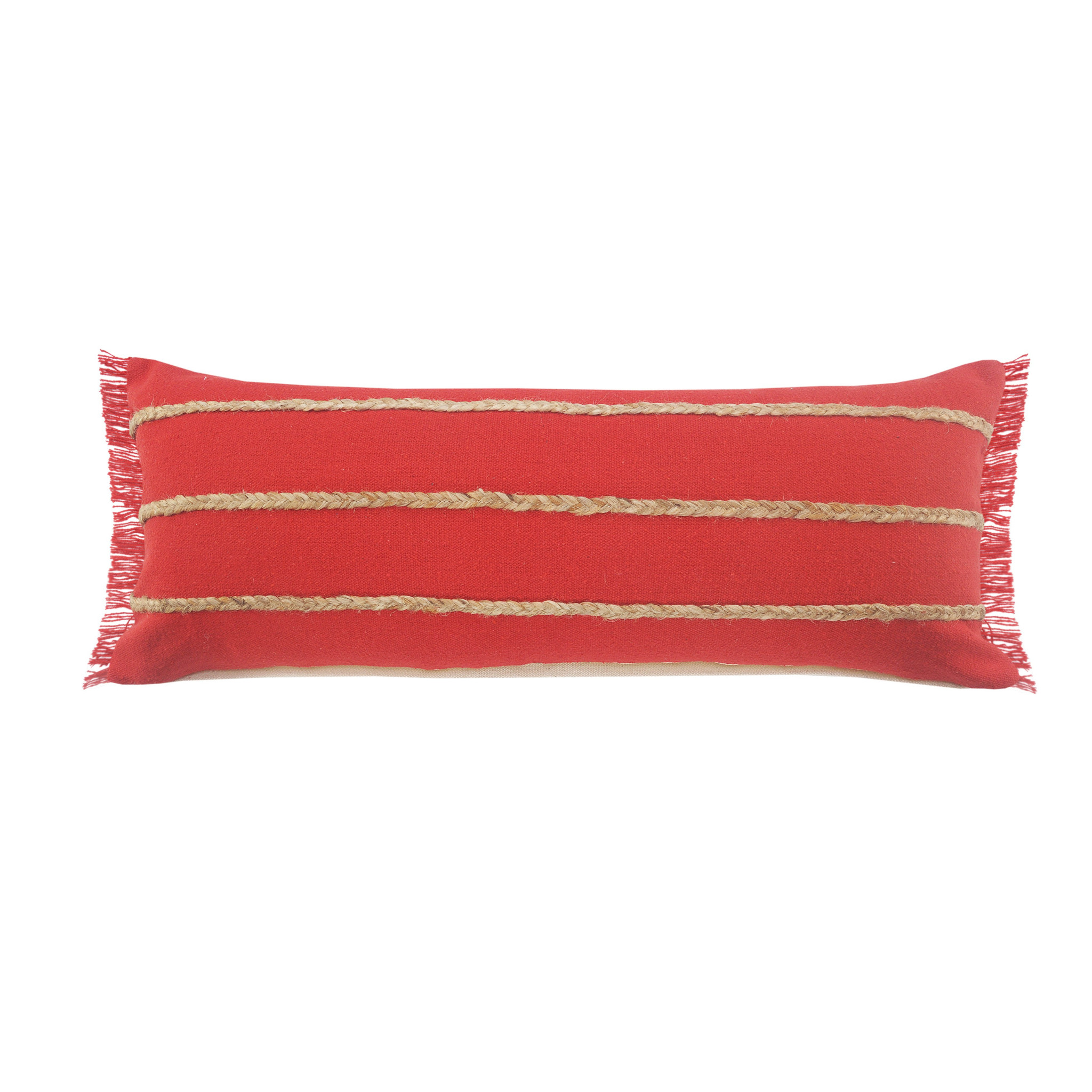 14" X 36" Red And Tan 100% Cotton Zippered Pillow-517270-1