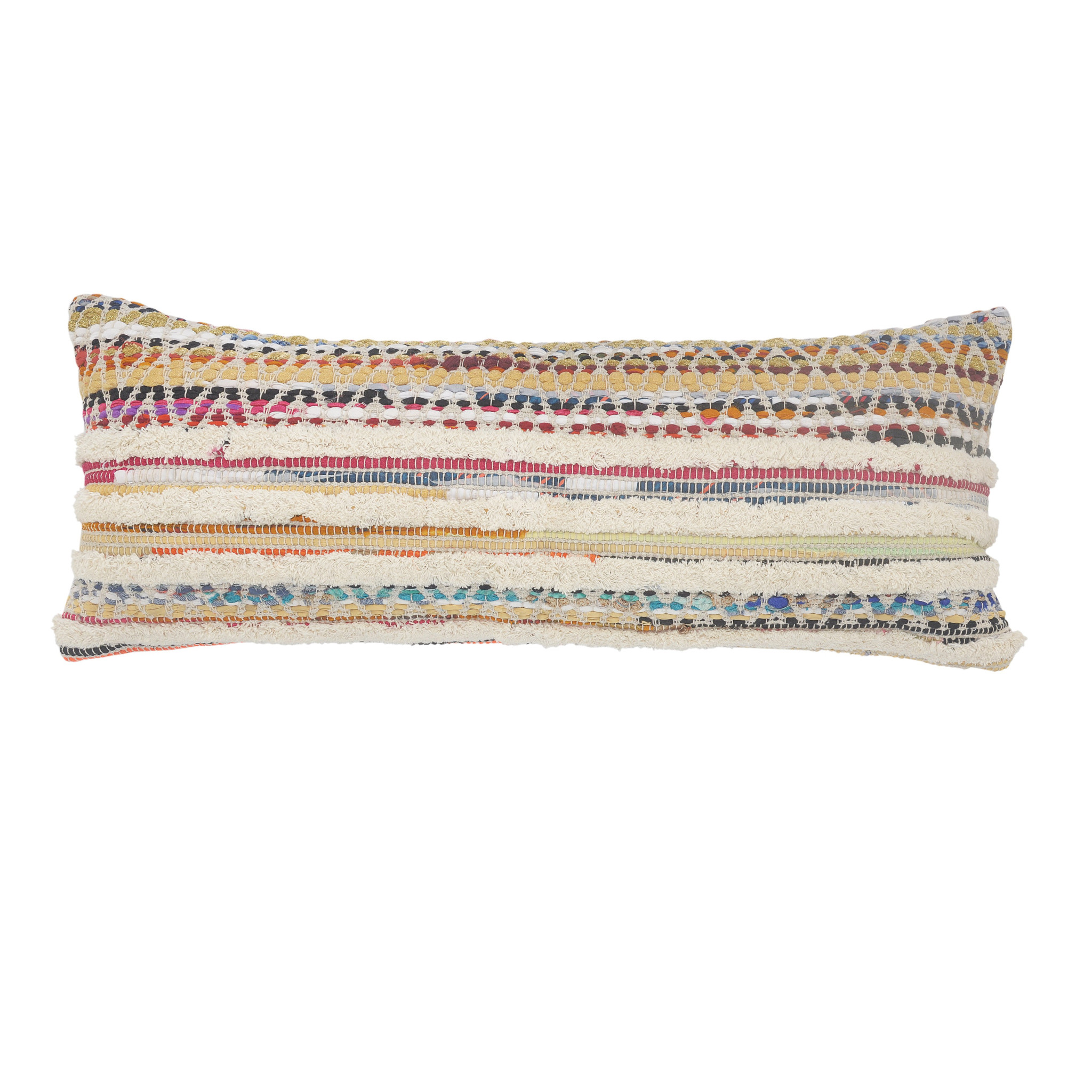 14" X 36" Off-White Red Blue Orange And Green 100% Cotton Striped Zippered Pillow-517280-1