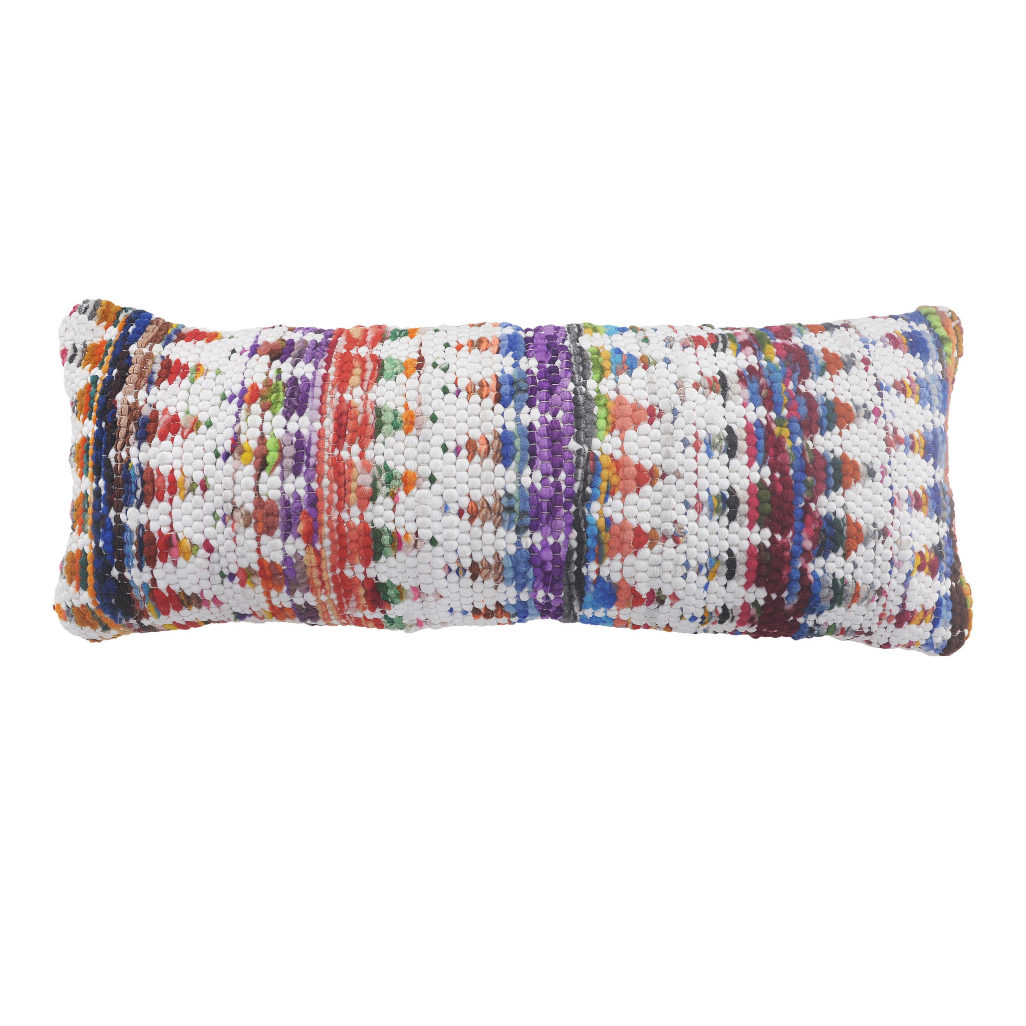 14" X 36" White Red Blue Orange And Green 100% Cotton Geometric Zippered Pillow-517283-1