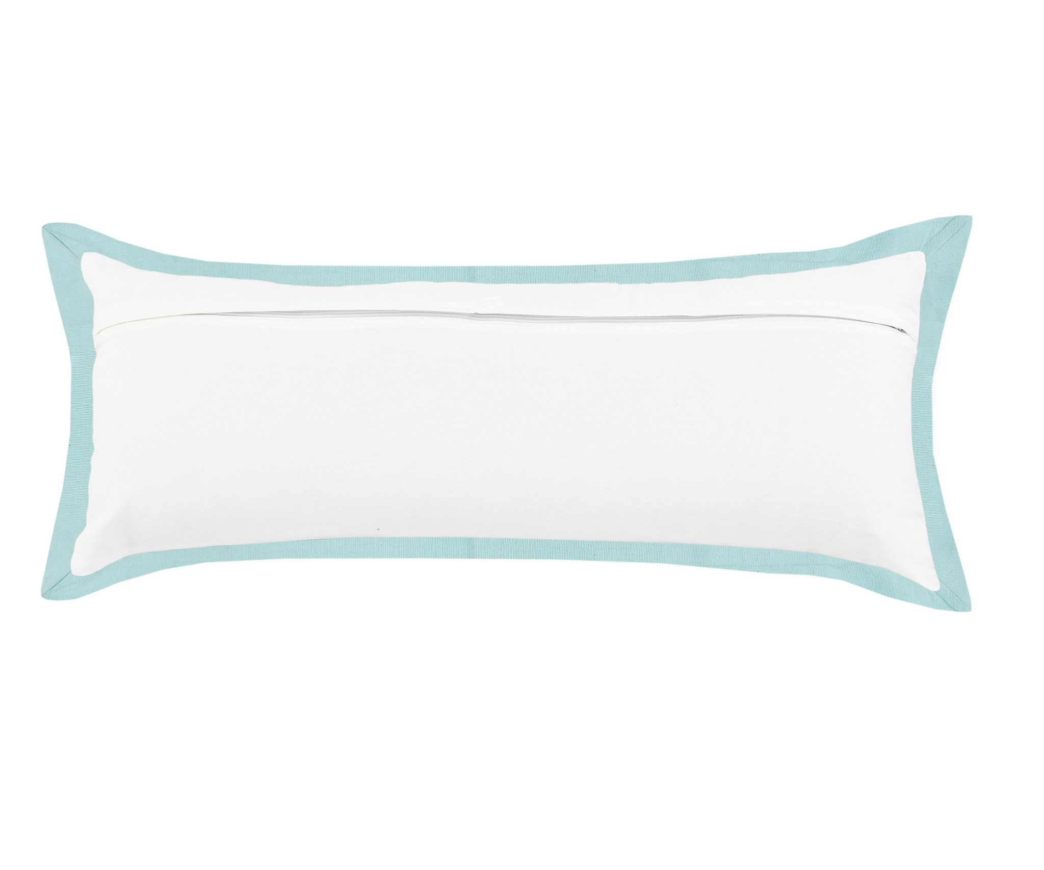 14" X 36" White And Icy Blue 100% Cotton Geometric Zippered Pillow
