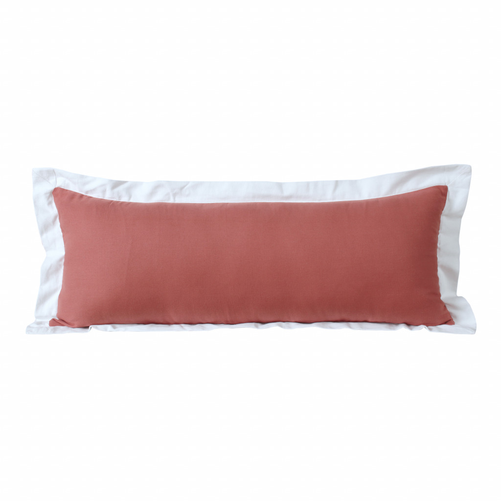 14" X 36" Deep Coral And White 100% Cotton Geometric Zippered Pillow-517305-1