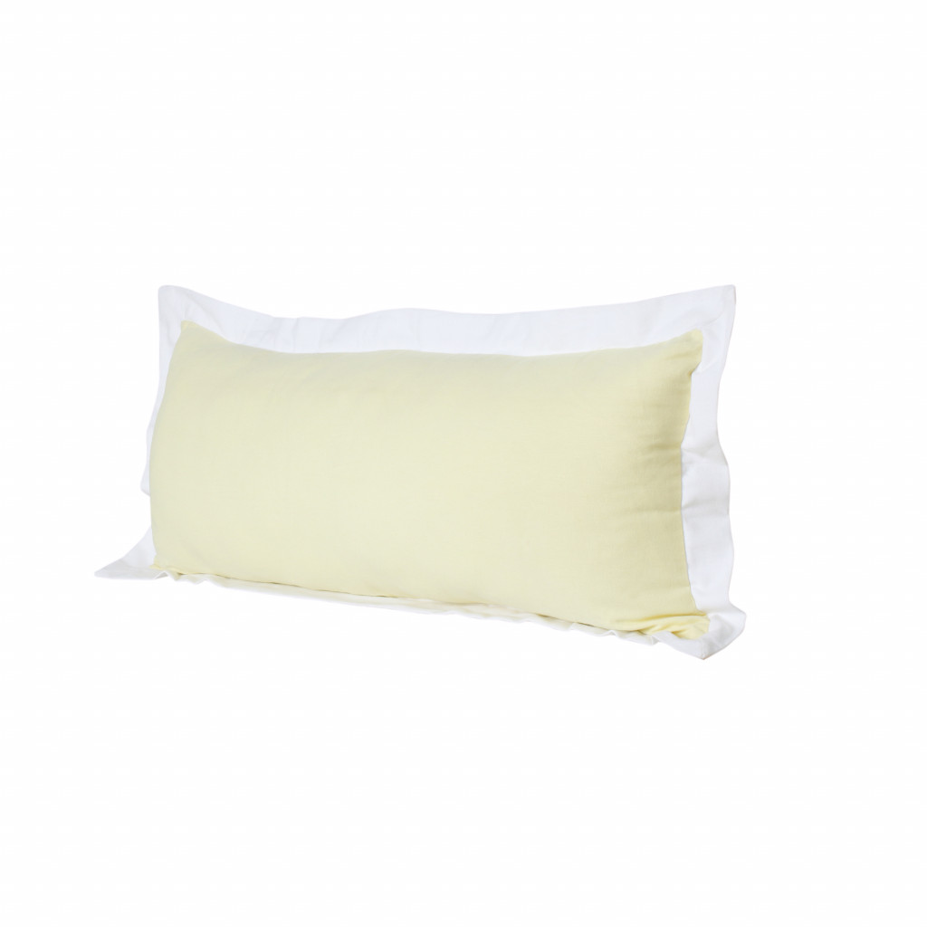 14" X 36" Light Yellow And White 100% Cotton Geometric Zippered Pillow