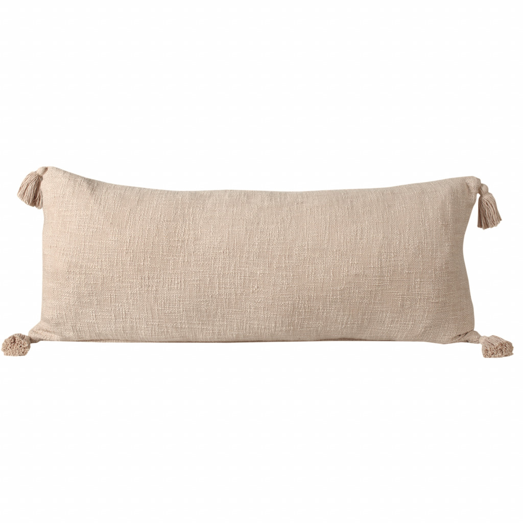 14" X 36" Beige 100% Cotton Zippered Pillow-517313-1