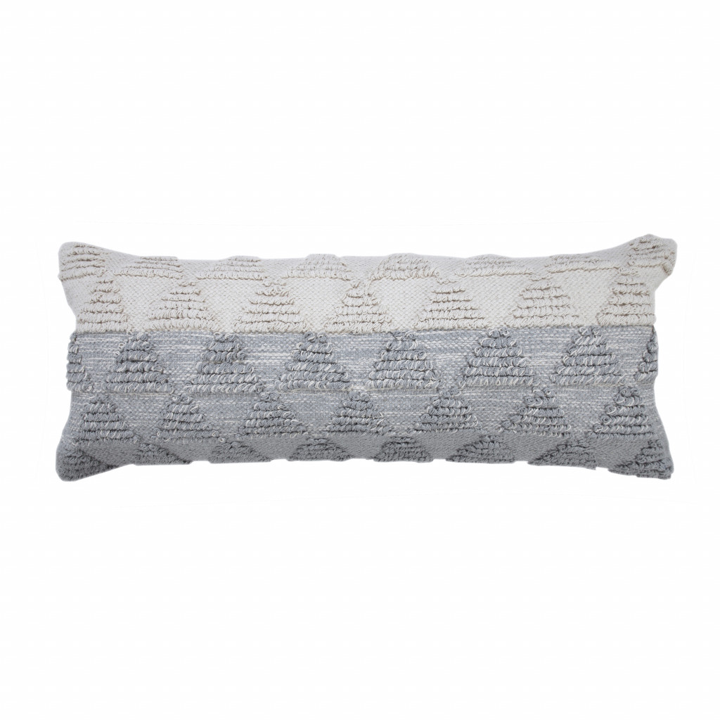 14" X 36" Heathered Gray And Off-White 100% Cotton Geometric Zippered Pillow-517321-1