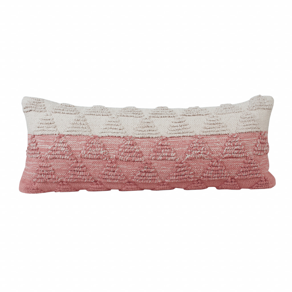 14" X 36" Pink And Off-White 100% Cotton Geometric Zippered Pillow-517322-1