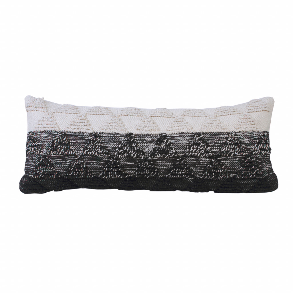 14" X 36" Black And Off-White 100% Cotton Geometric Zippered Pillow-517323-1