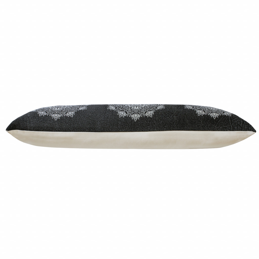 14" X 36" Jet Black And White 100% Cotton Geometric Zippered Pillow-517327-1