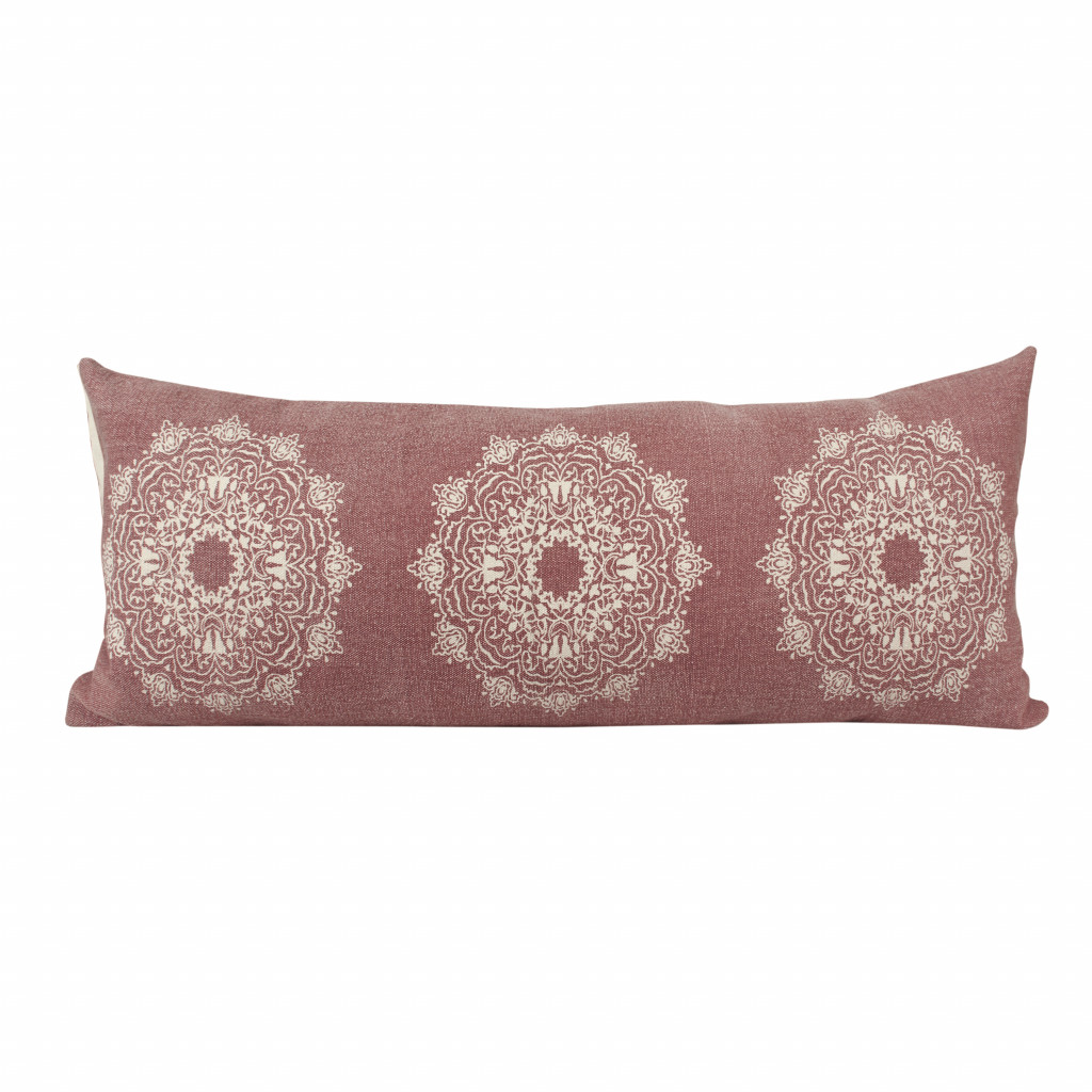 14" X 36" Dusty Rose And White 100% Cotton Geometric Zippered Pillow-517328-1