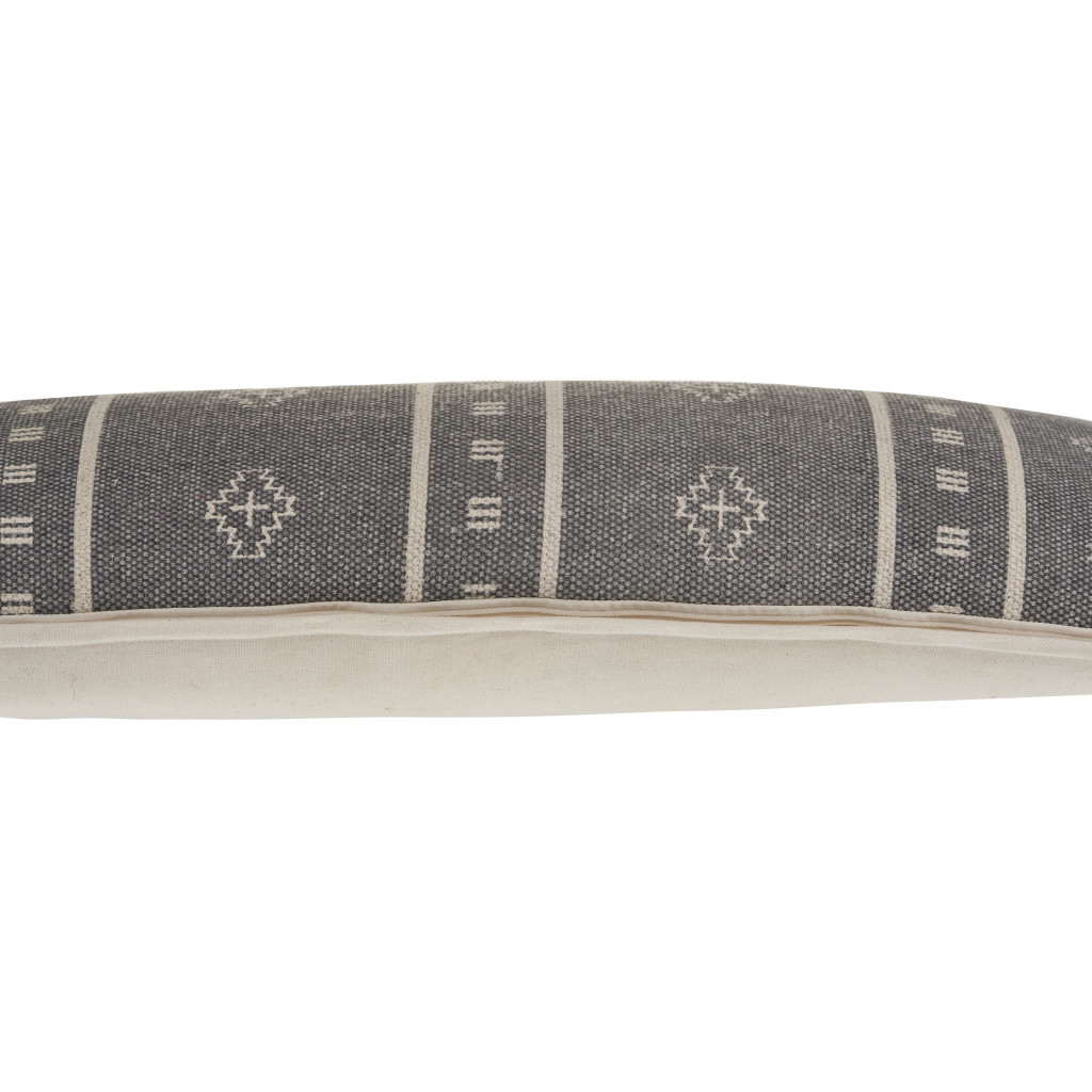14" X 36" Frost Gray And Cream 100% Cotton Geometric Zippered Pillow