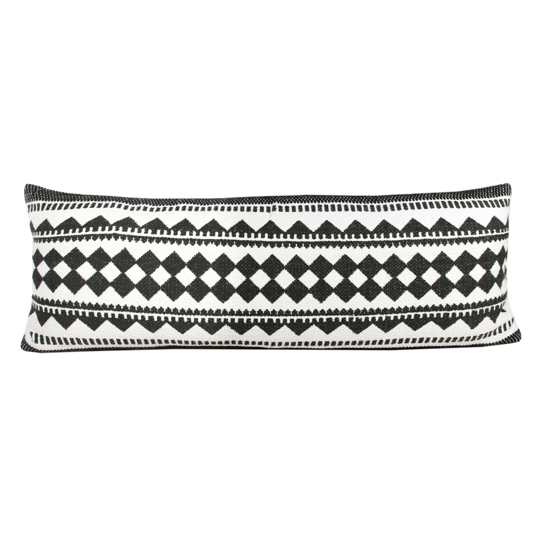 14" X 36" Black And White 100% Cotton Geometric Zippered Pillow-517335-1