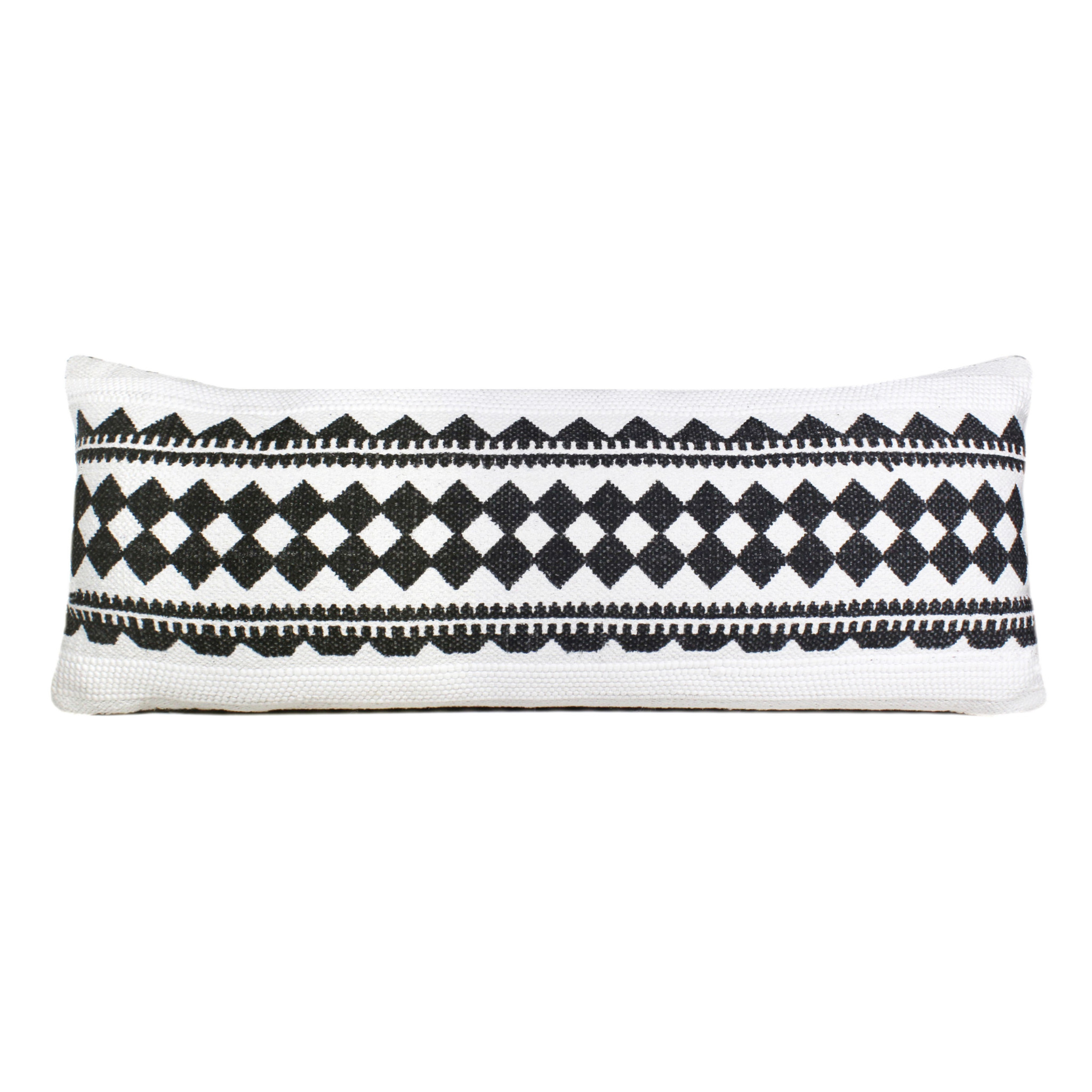 14" X 36" Black And White 100% Cotton Geometric Zippered Pillow-517336-1