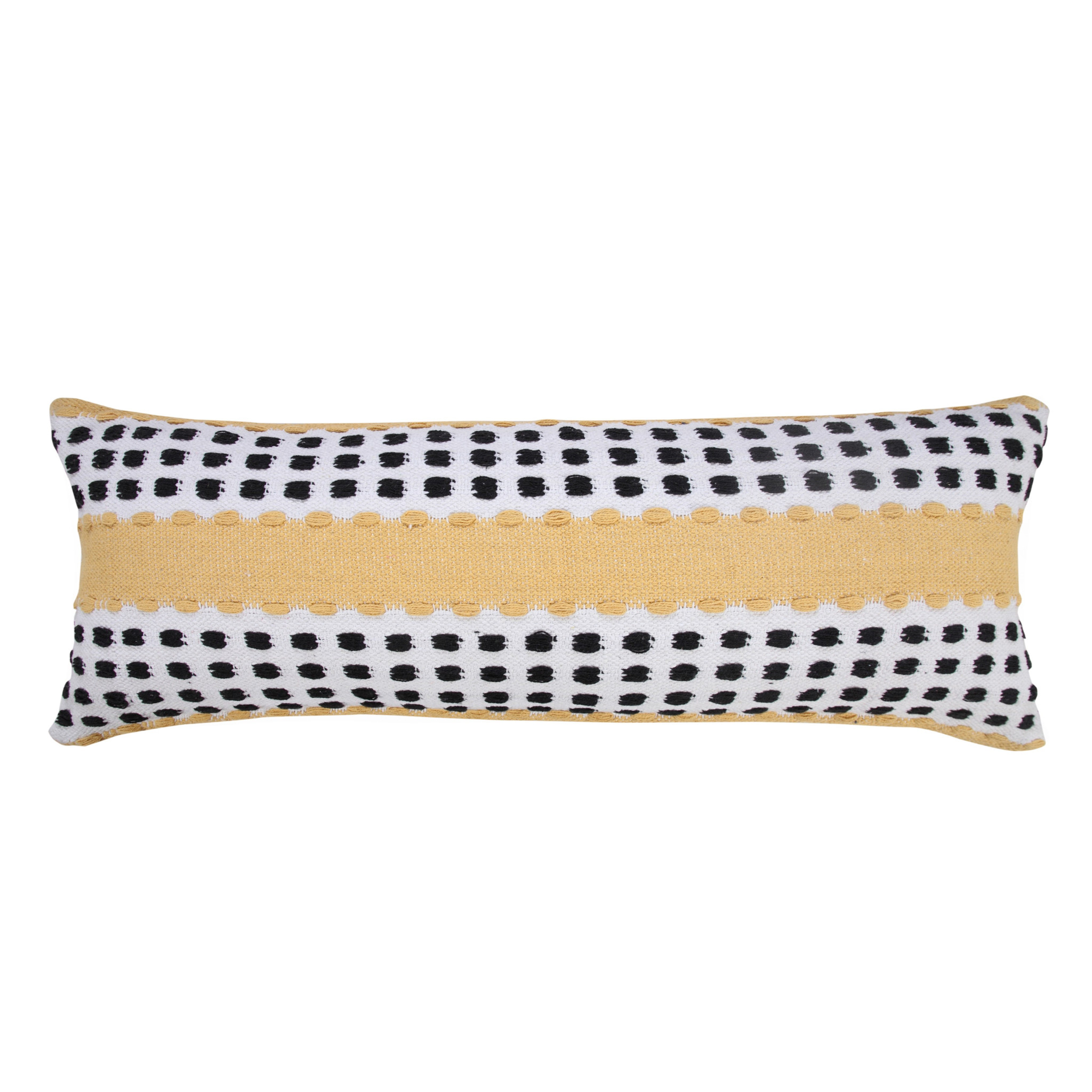 14" X 36" Yellow Black And White 100% Cotton Striped Zippered Pillow-517337-1