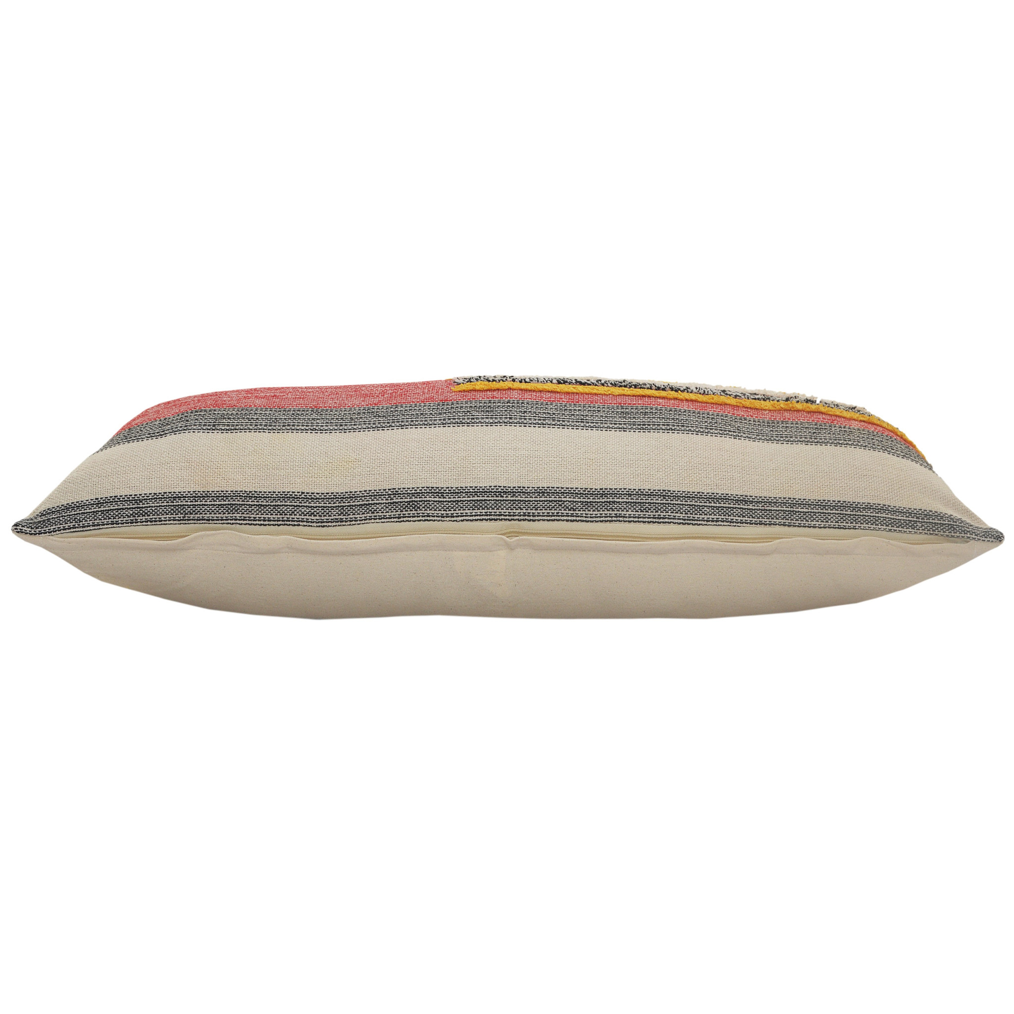 14" X 36" Orange Pink Black And Off-White 100% Cotton Striped Zippered Pillow