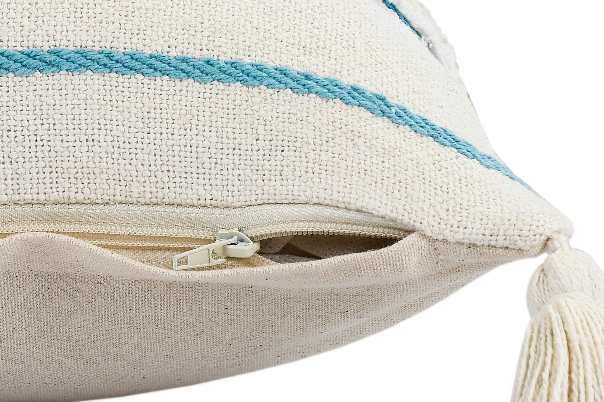 14" X 36" Blue And Off-White 100% Cotton Striped Zippered Pillow