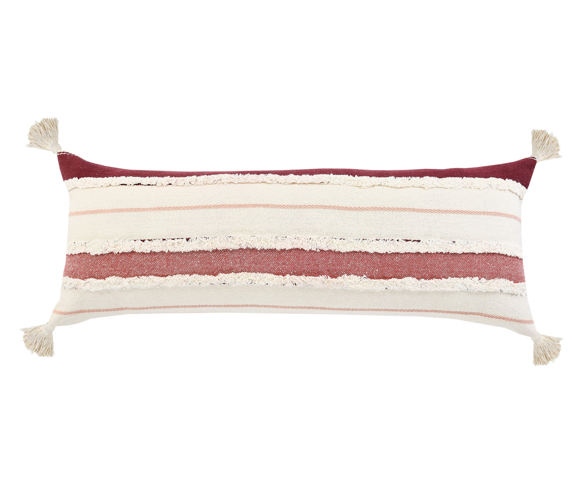 14" X 36" Red And Off-White 100% Cotton Striped Zippered Pillow-517369-1