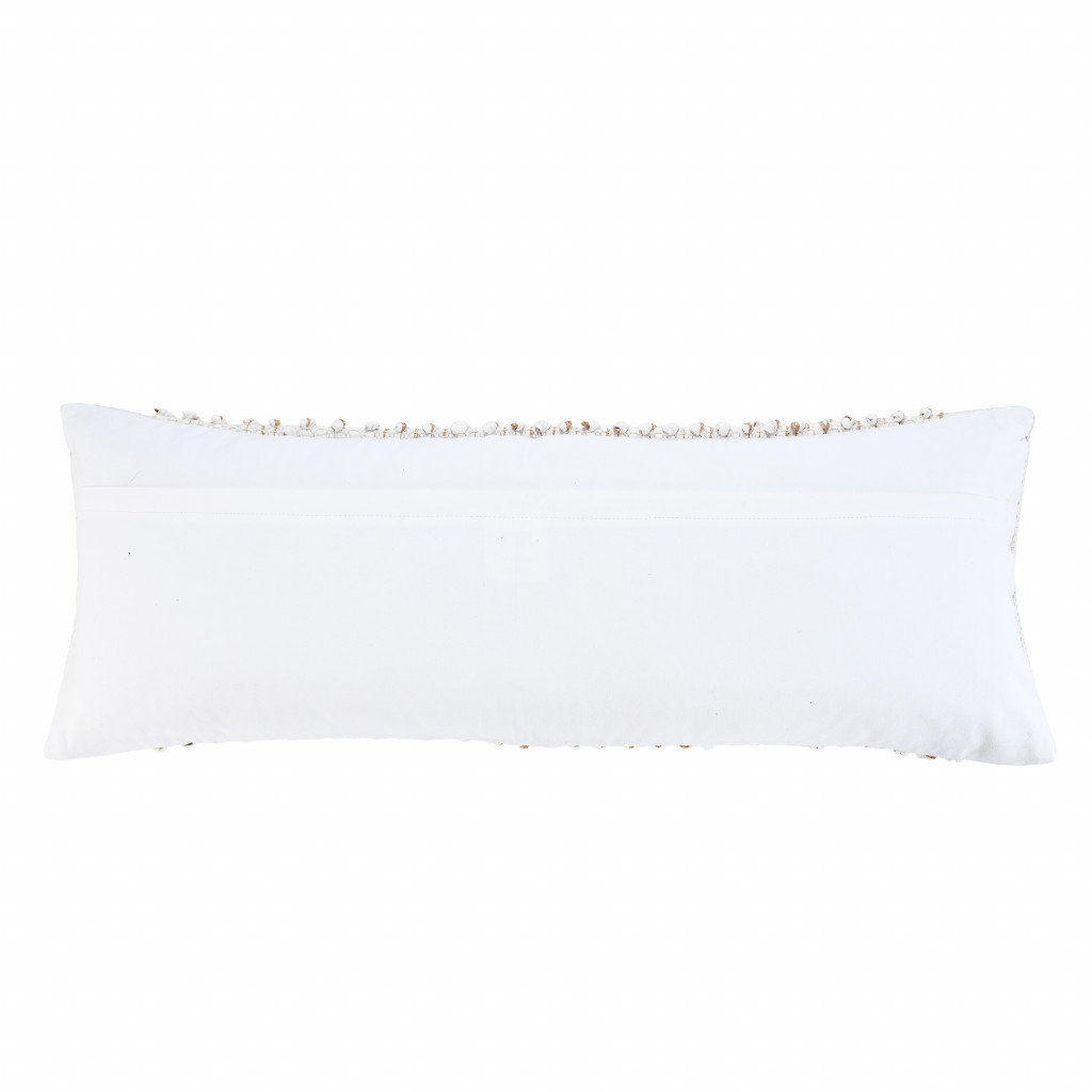 14" X 36" White And Tan 100% Cotton Abstract Zippered Pillow