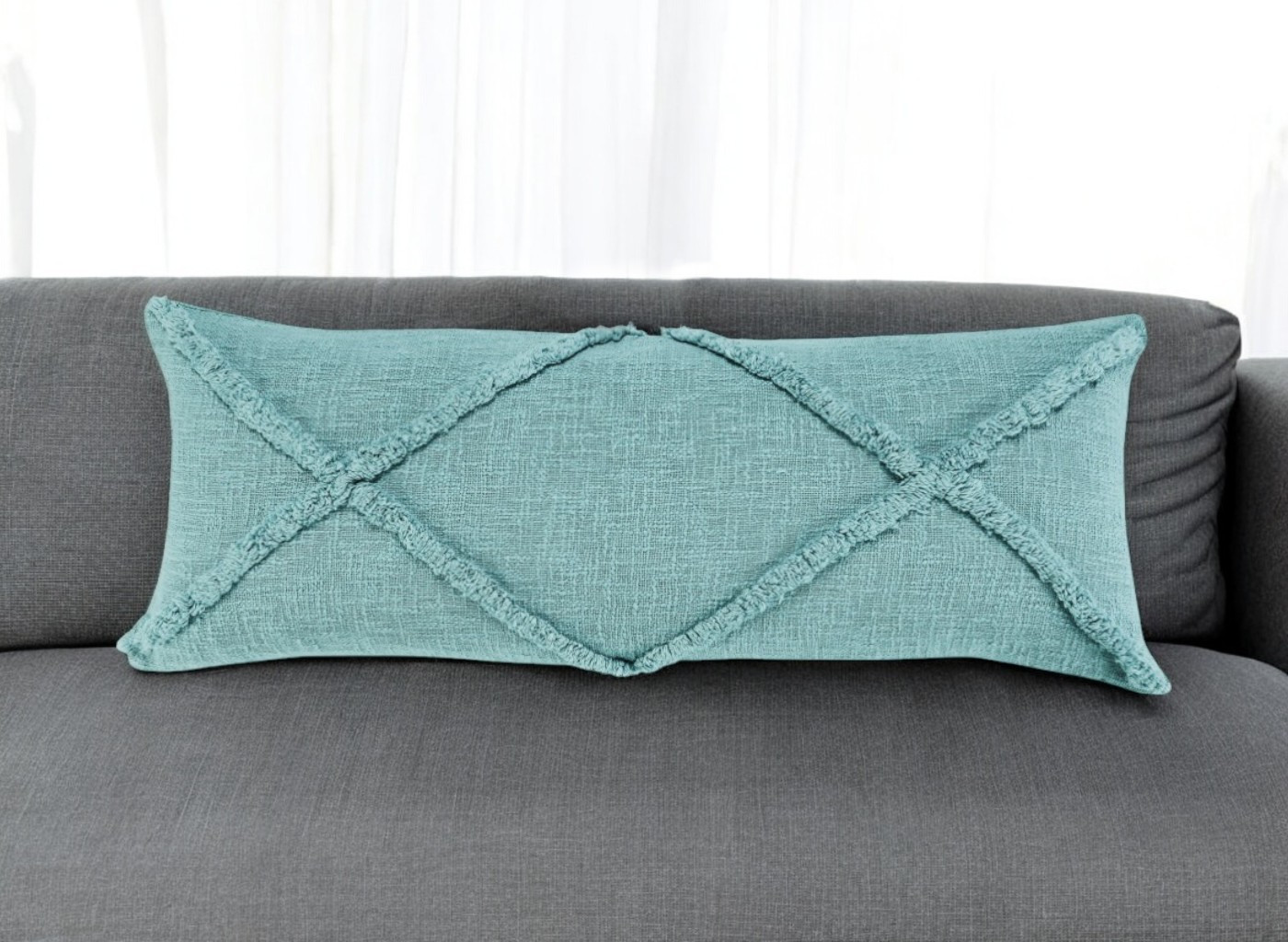14" X 36" Aqua Cotton Throw Pillow-517376-1
