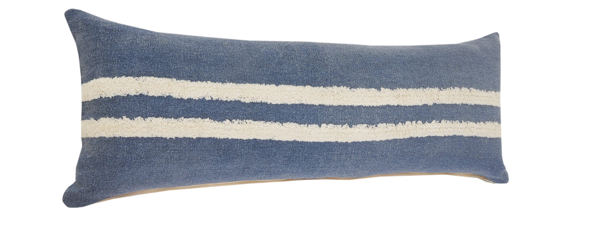 14" X 36" Dusty Blue And White 100% Cotton Striped Zippered Pillow