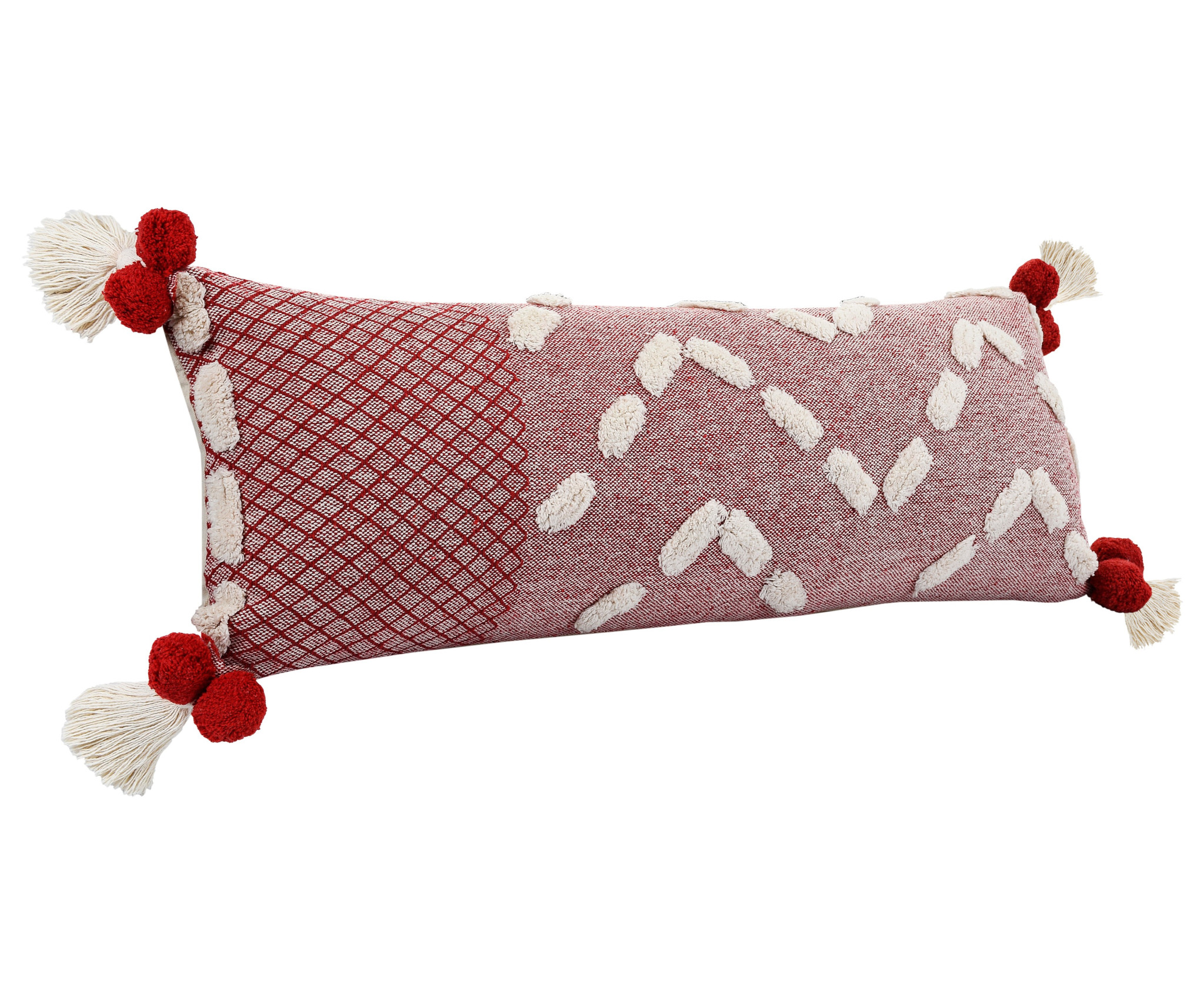 14" X 36" Heute Red And Cream 100% Cotton Geometric Zippered Pillow-517412-1