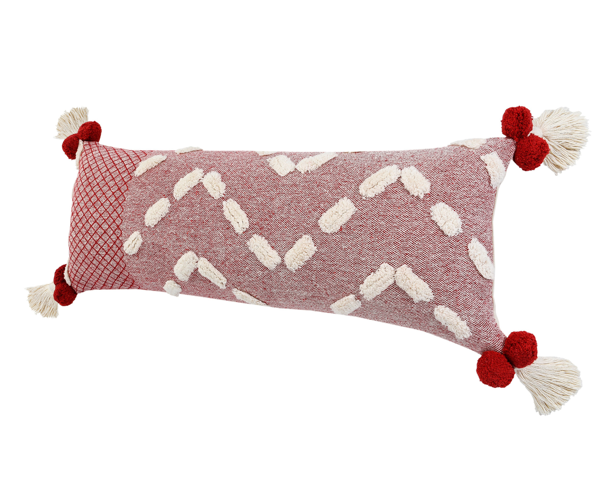 14" X 36" Heute Red And Cream 100% Cotton Geometric Zippered Pillow