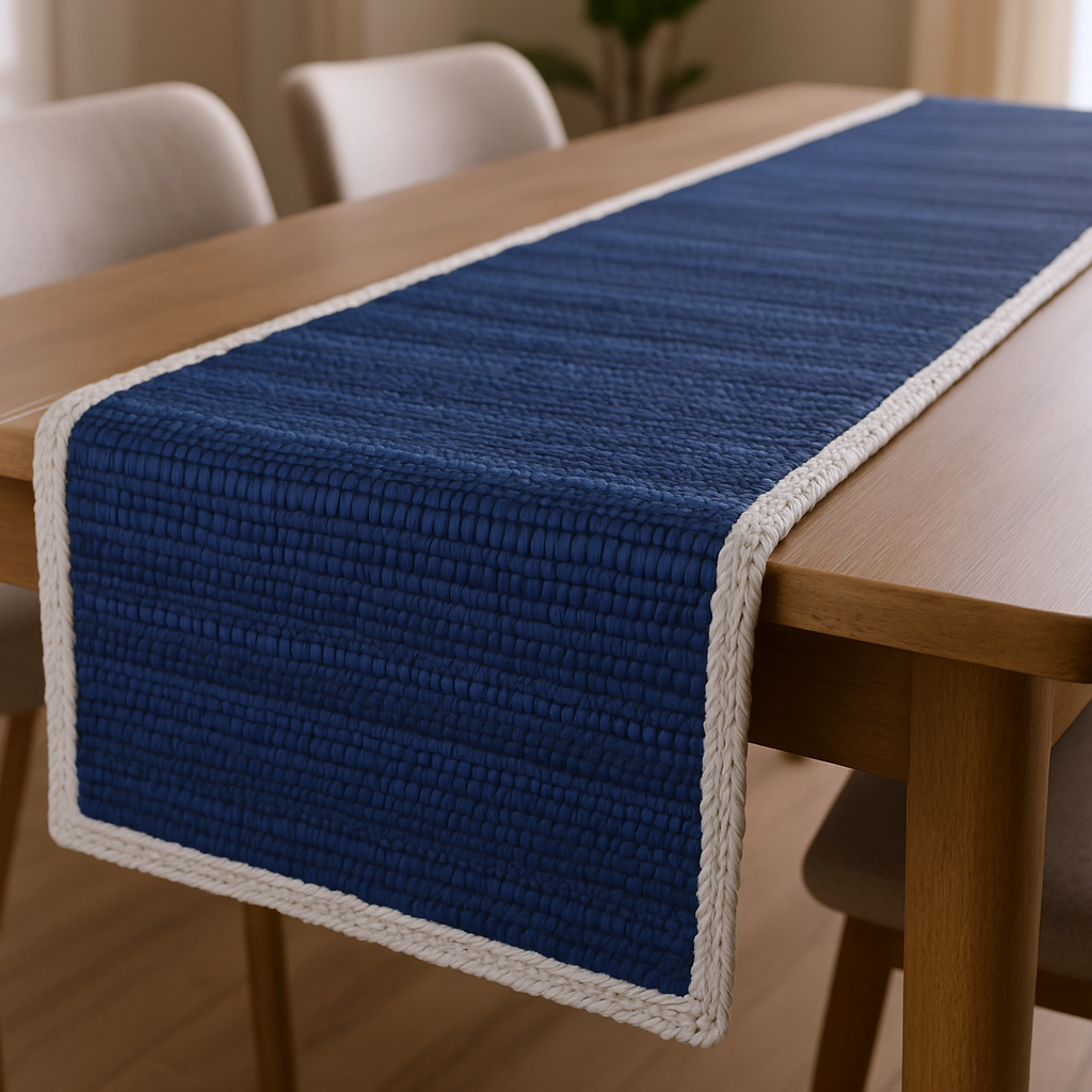 80" Indigo And Natural Cotton And Jute Table Runner-517419-1