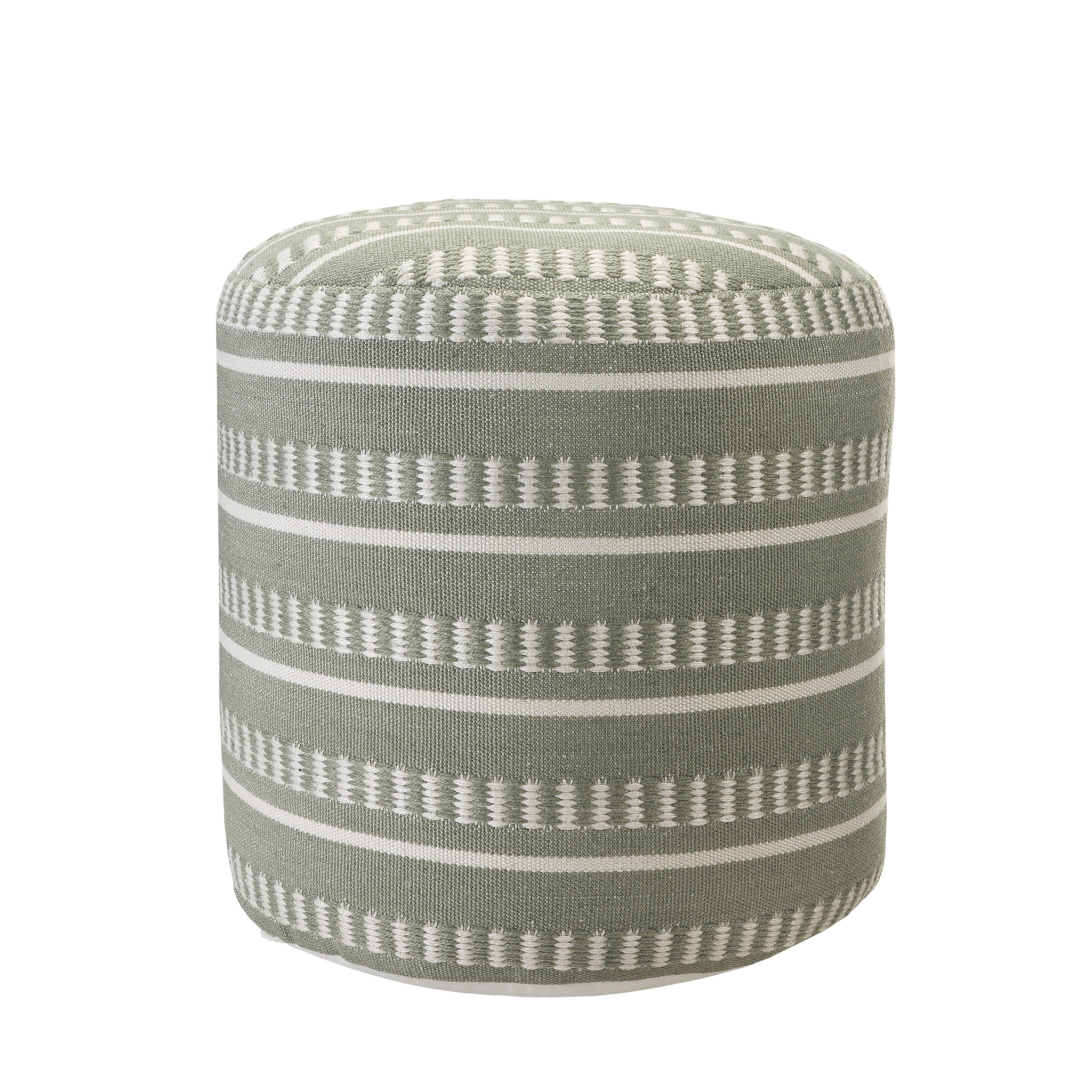 20" Green Polyester Round Striped Indoor Outdoor Pouf Ottoman-517434-1