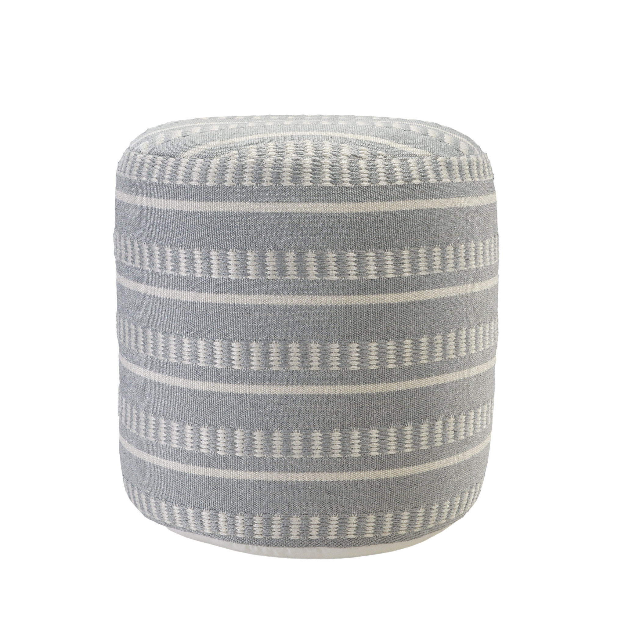 20" Blue Polyester Round Striped Indoor Outdoor Pouf Ottoman-517435-1