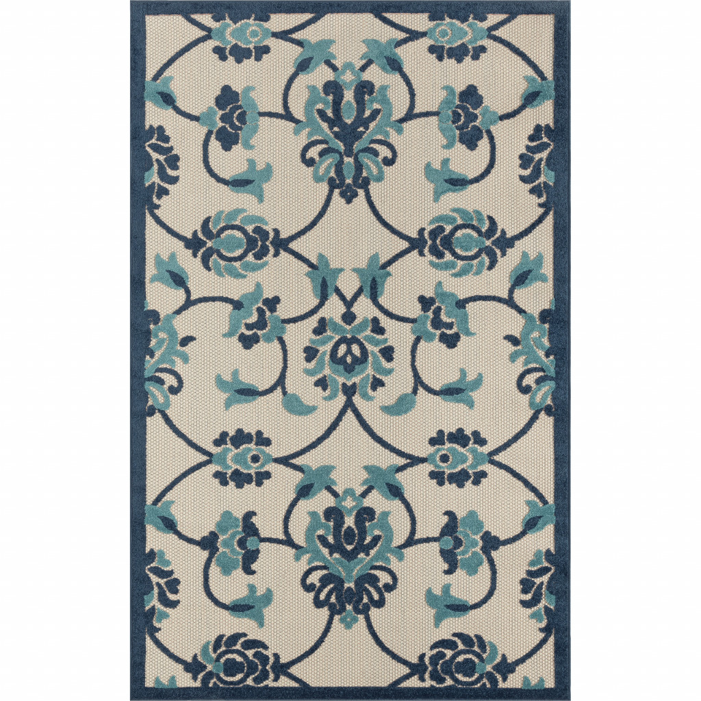 2' X 3' Blue Floral Non Skid Indoor Outdoor Area Rug-517447-1