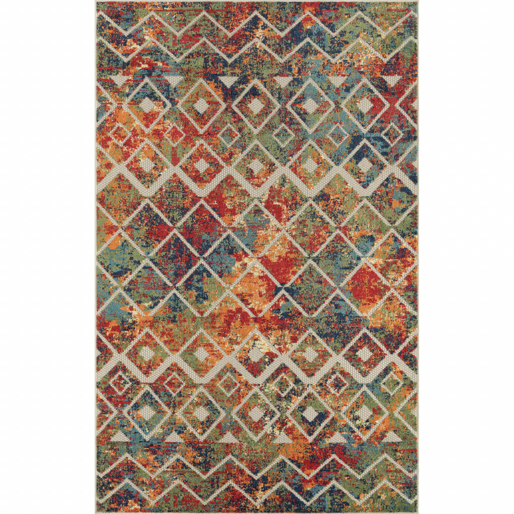 8' X 10' Red And Ivory Geometric Non Skid Indoor Outdoor Area Rug-517457-1