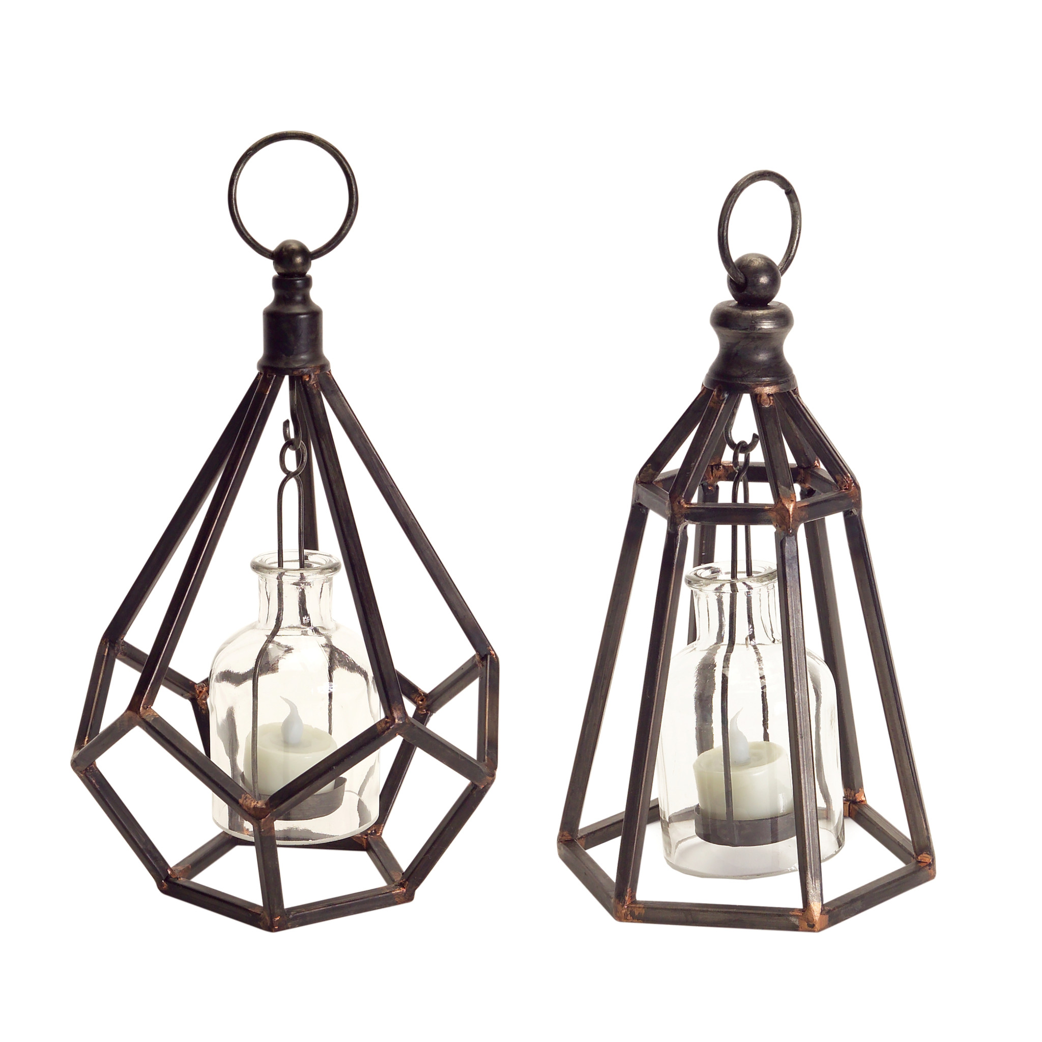 Set Of Two copper Flameless Floor Tealight candle Holder