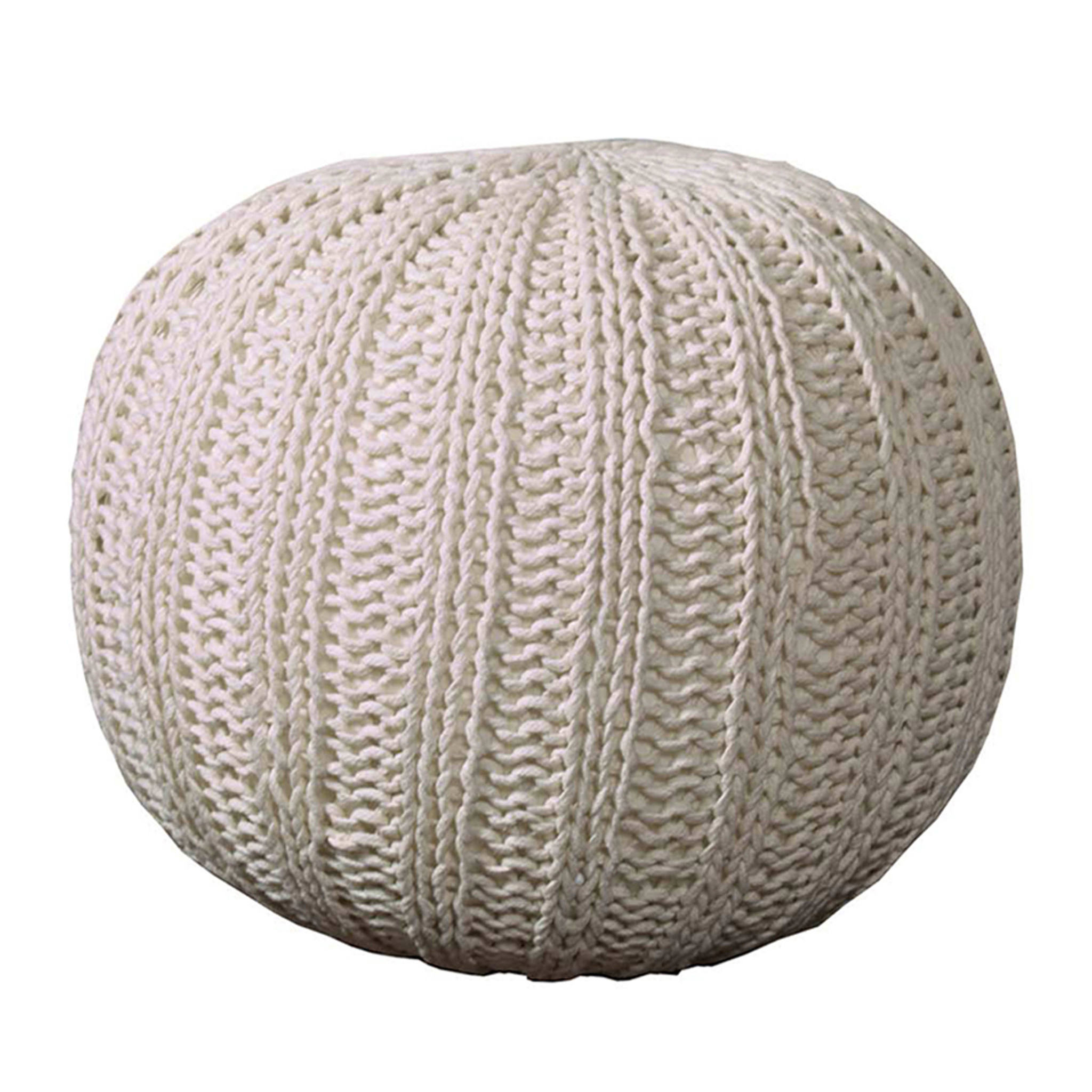 20" Beige Cotton Round Pouf Ottoman-517880-1