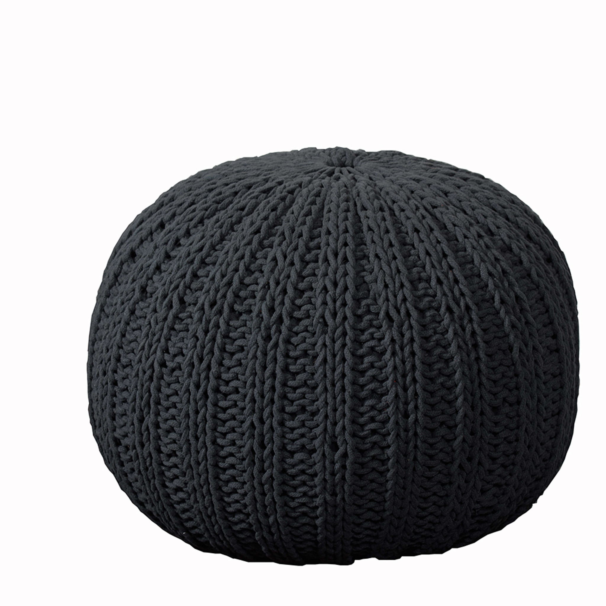 20" Black Cotton Round Pouf Ottoman-517881-1