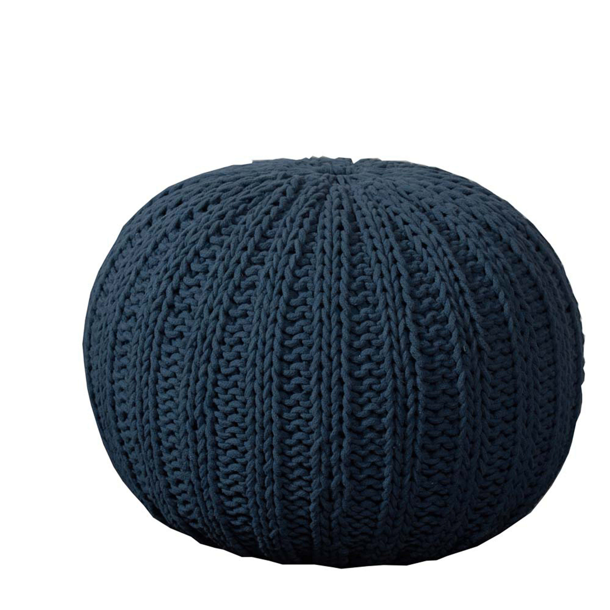 20" Blue Cotton Round Pouf Ottoman-517882-1