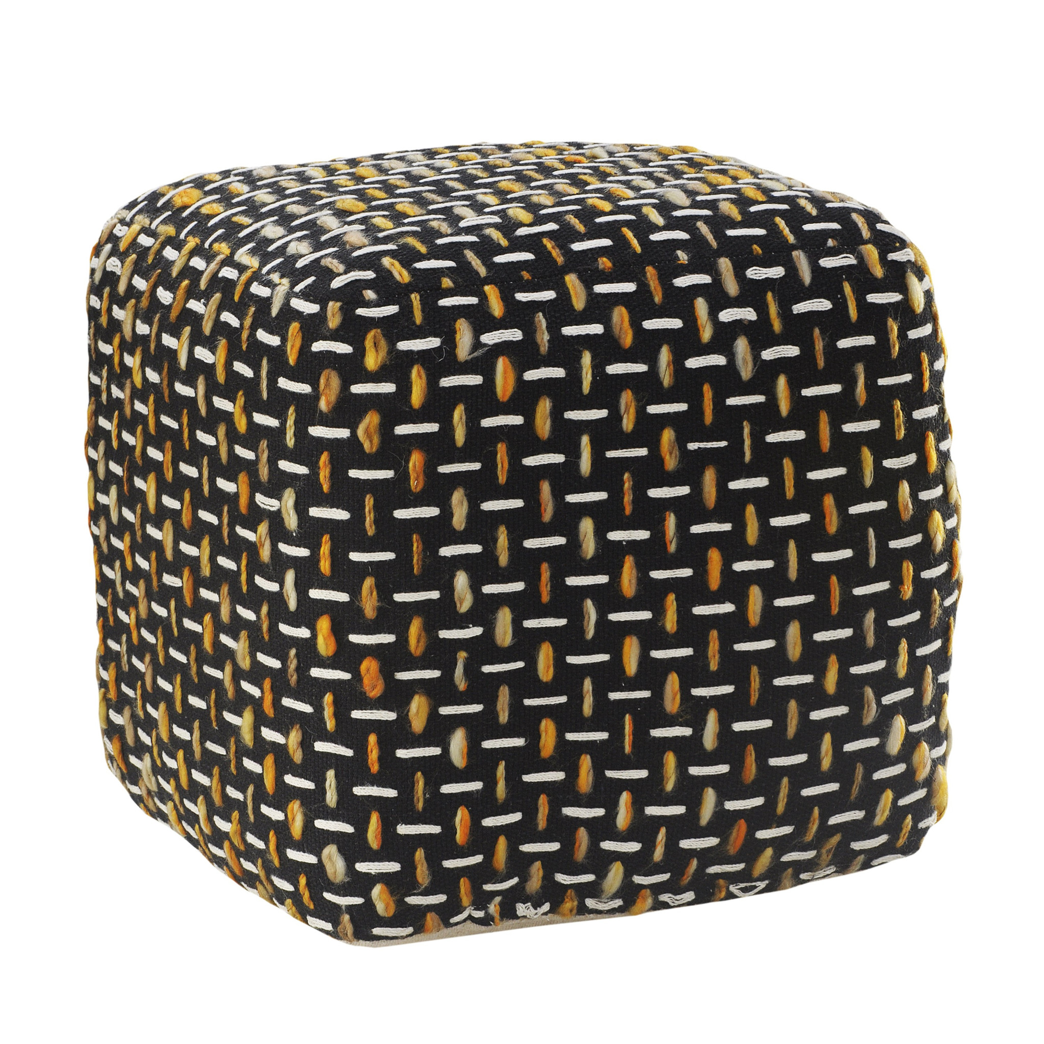 16" Black Fabric Geometric Pouf Ottoman-517903-1