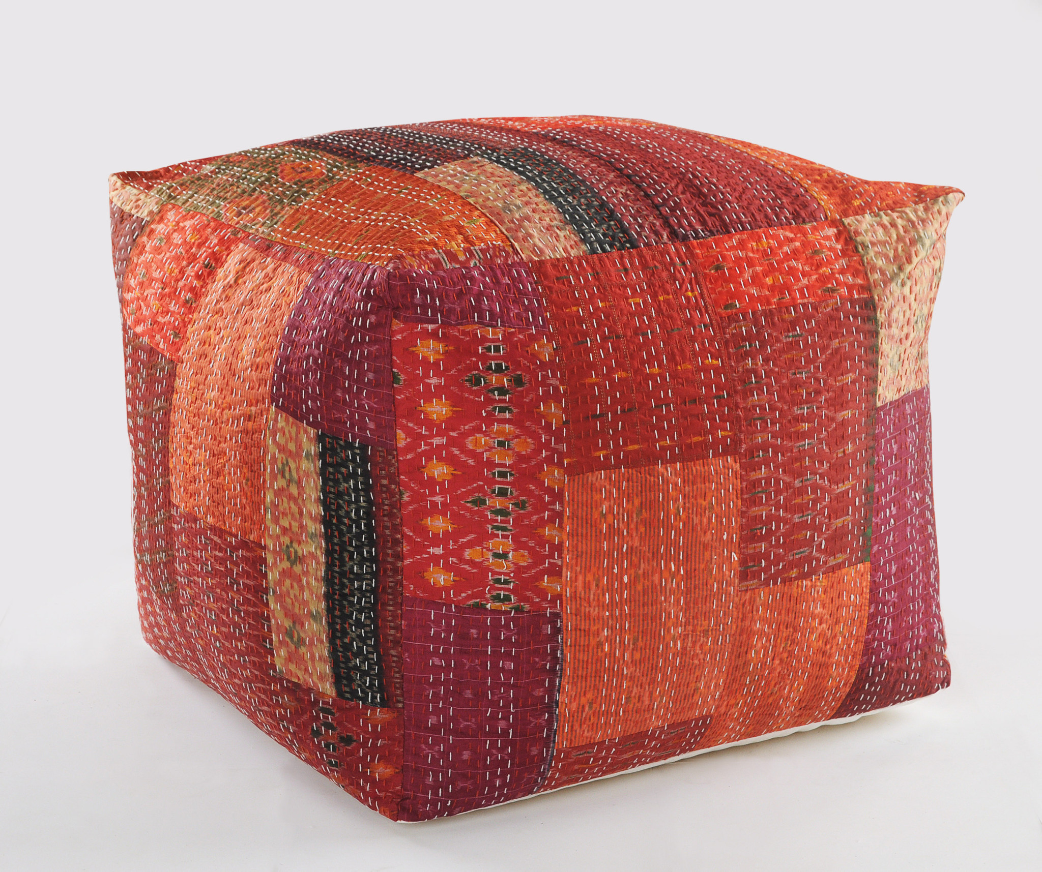 24" Red Patchwork Pouf Ottoman-517907-1