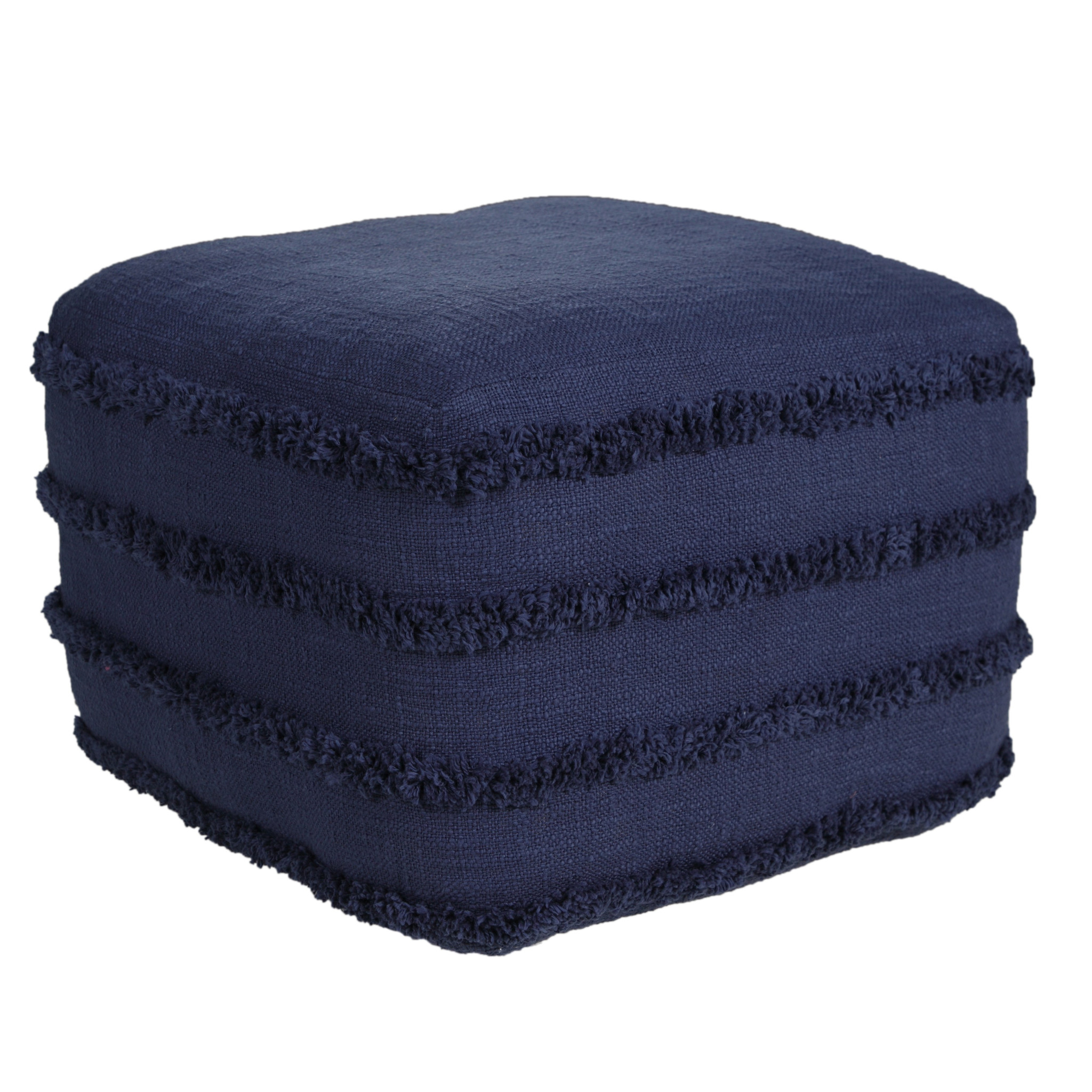18" Blue Cotton Striped Pouf Ottoman-517937-1
