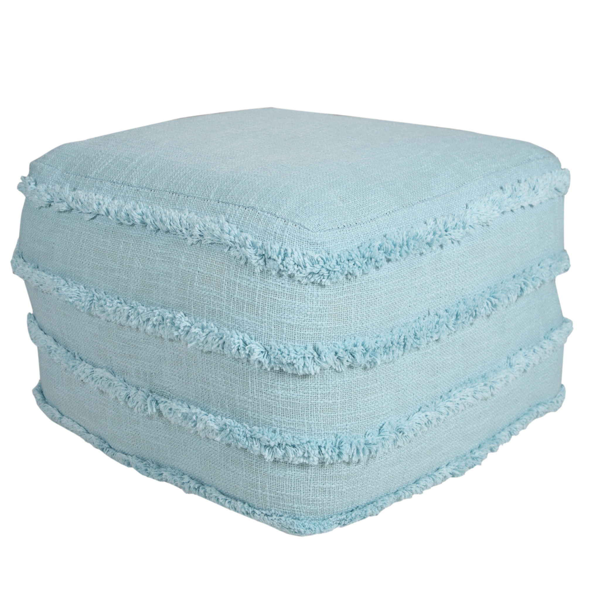18" Blue Cotton Striped Pouf Ottoman-517939-1