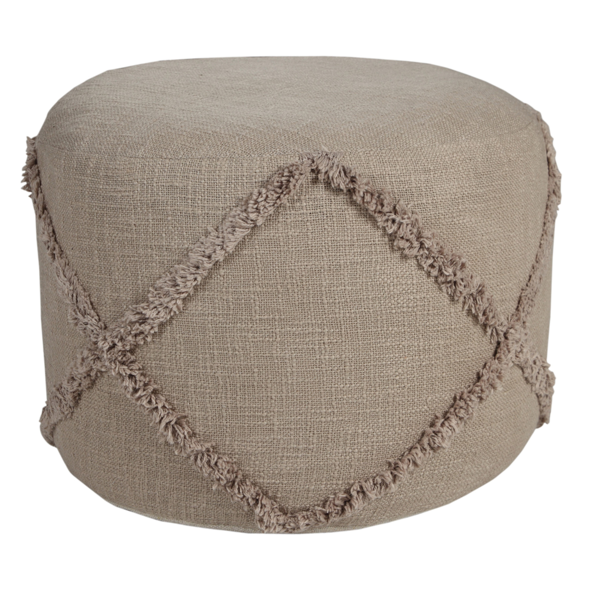 18" Brown Cotton Cylinder Geometric Pouf Ottoman-517942-1