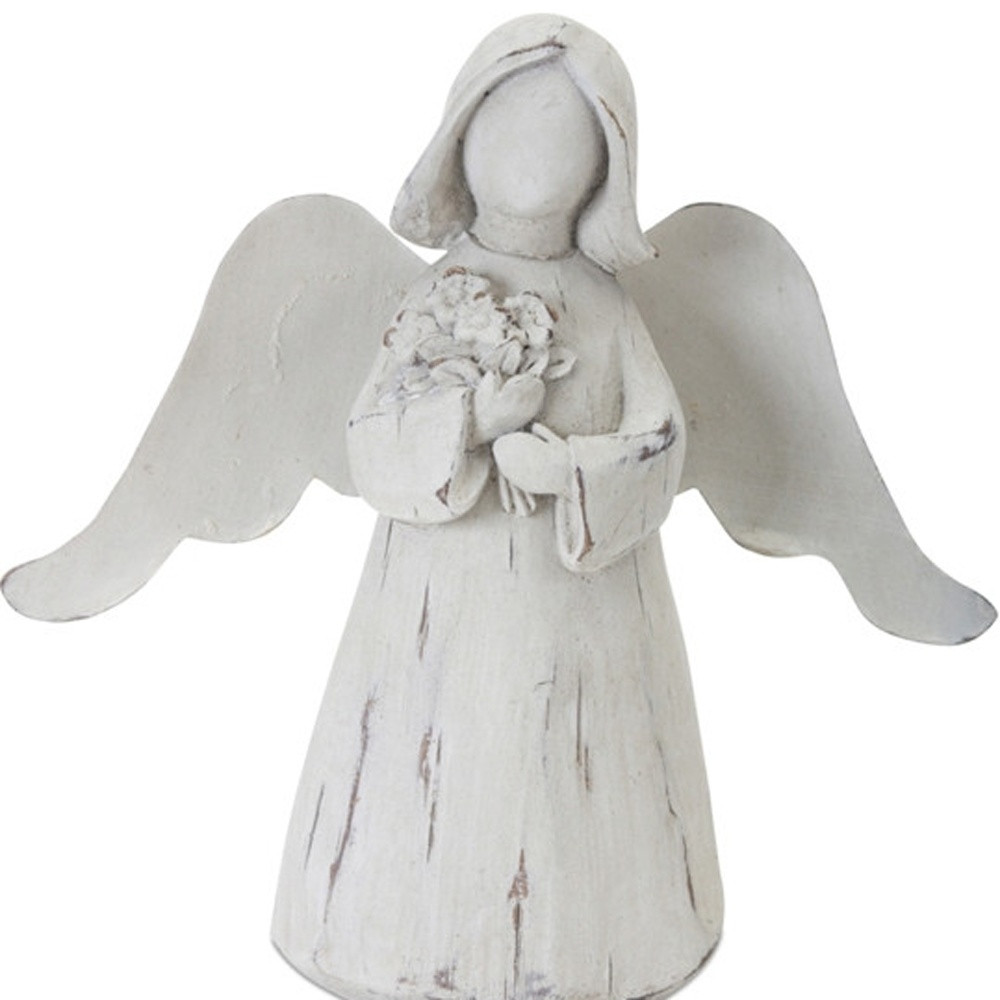 Set Of Six 6 White Washed Polyresin Angel Figurine