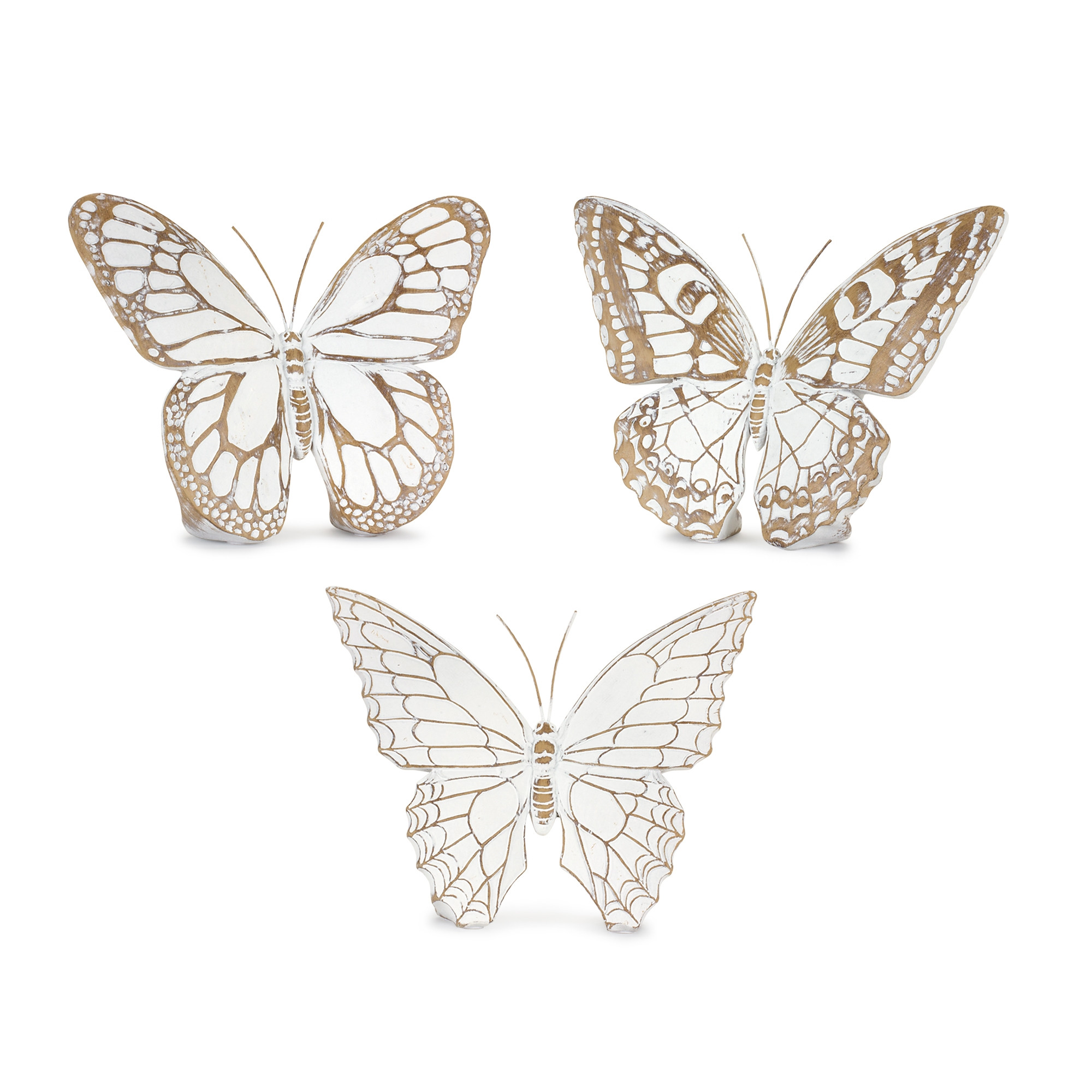 Set Of Three 6 Brown and White Polyresin Butterfly Figurine