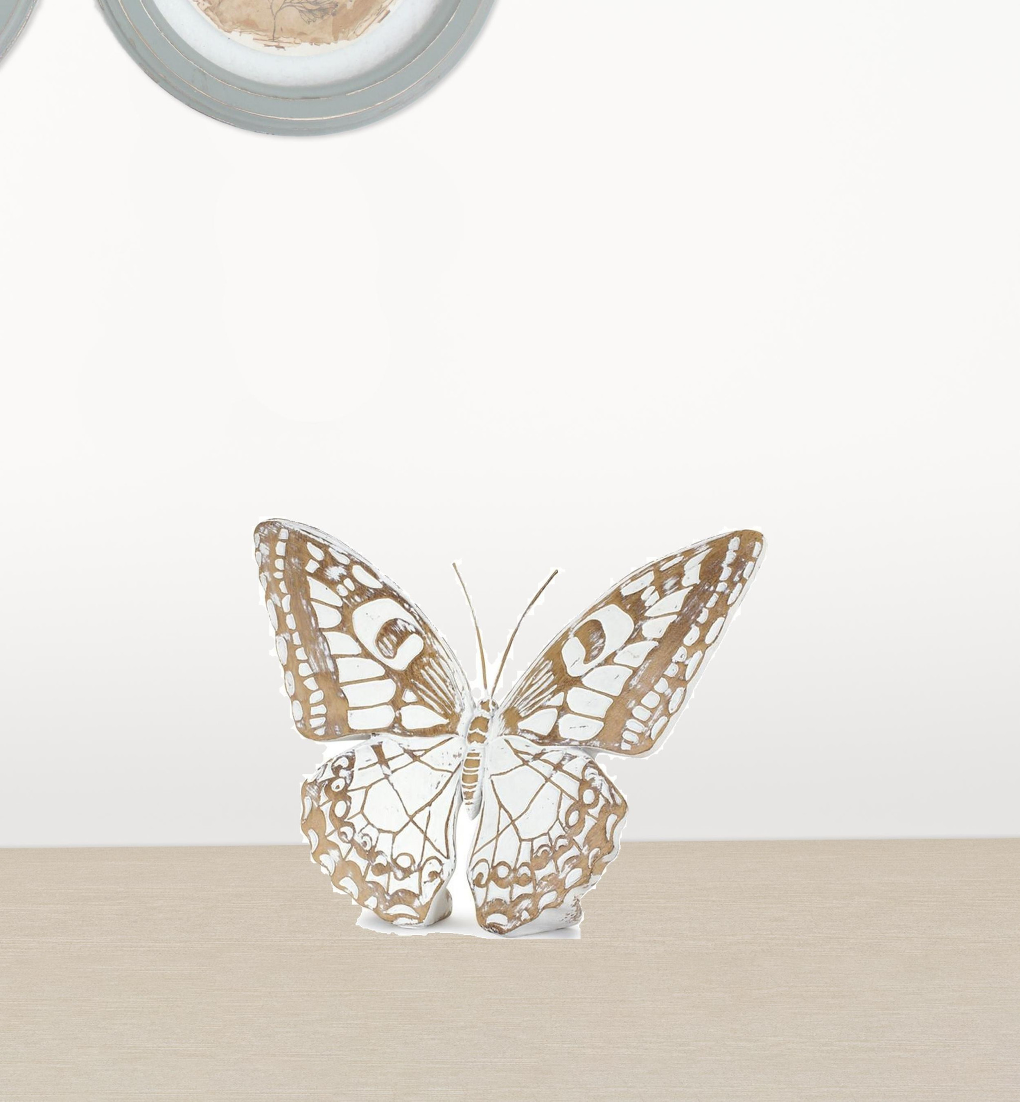 Set Of Three 6 Brown and White Polyresin Butterfly Figurine